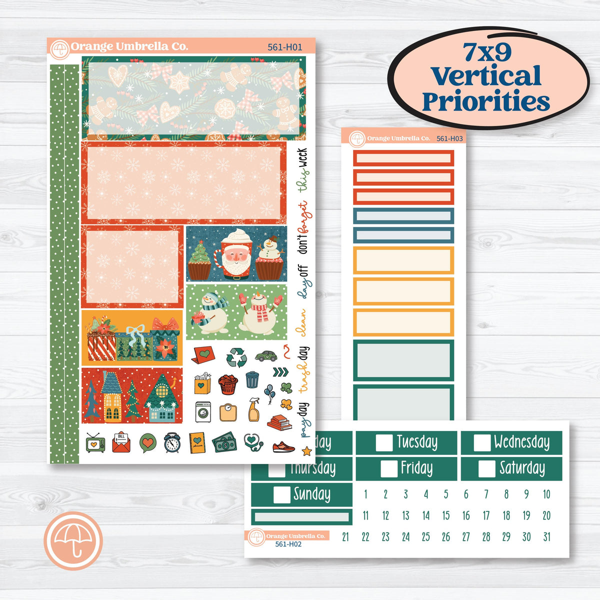 Colorful Christmas Planner Kit | Plum Vertical Priorities 7x9 Planner Kit Stickers | Holiday Magic | KIT-561-H