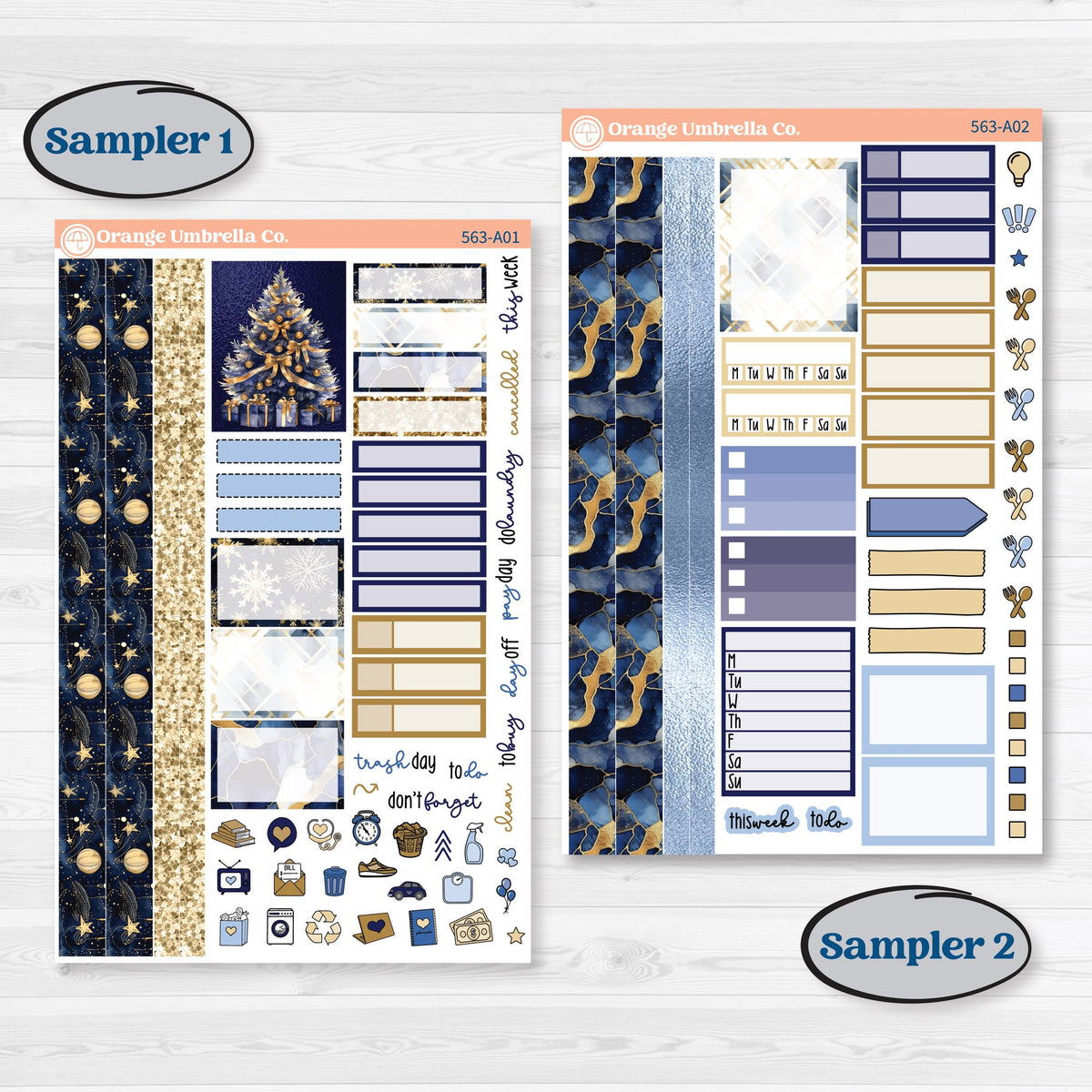 Blue and Gold Christmas Planner Kit | Weekly Sticker Kit for Vertical Planners like Erin Condren | Twas The Night | KIT-563-A