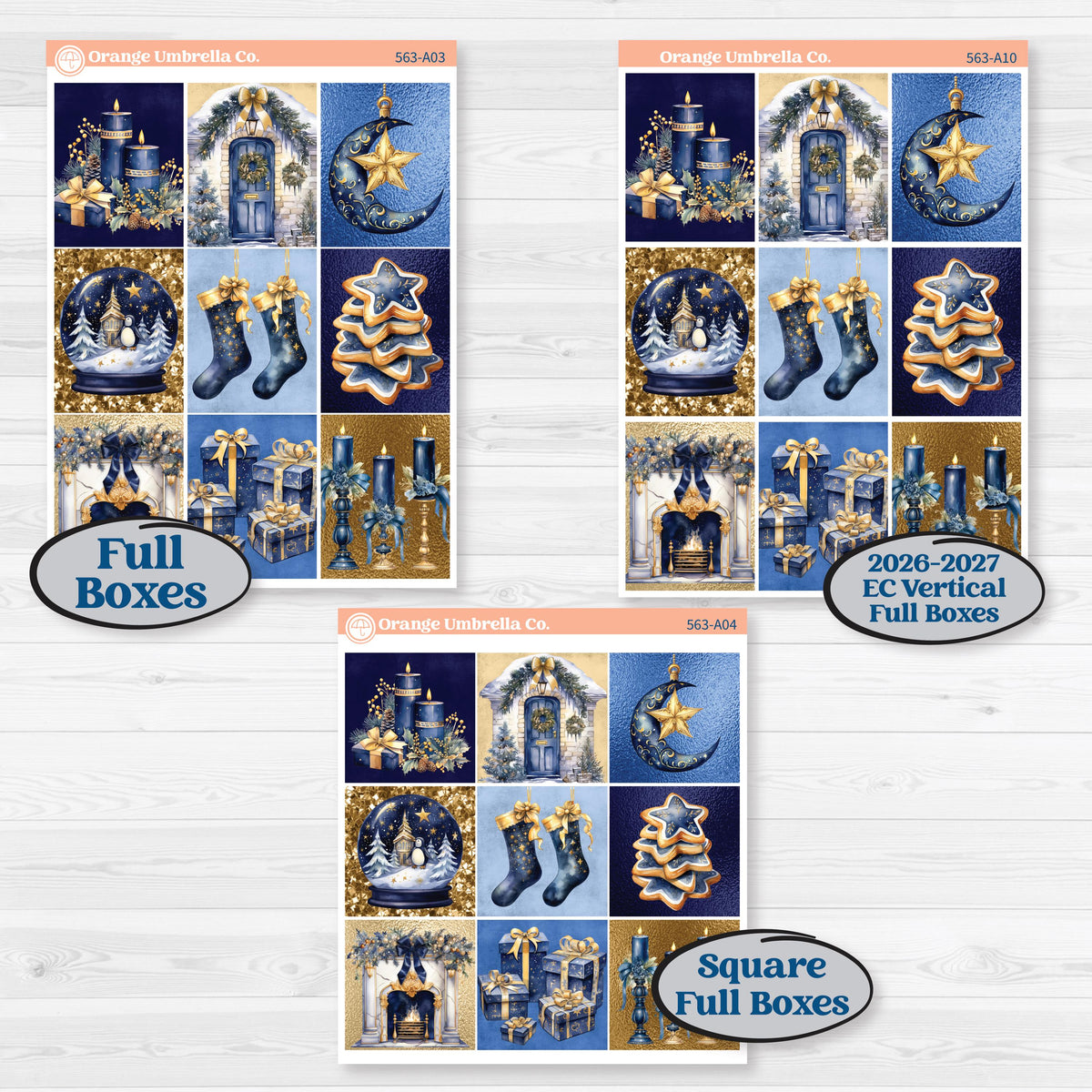 Blue and Gold Christmas Planner Kit | Weekly Sticker Kit for Vertical Planners like Erin Condren | Twas The Night | KIT-563-A