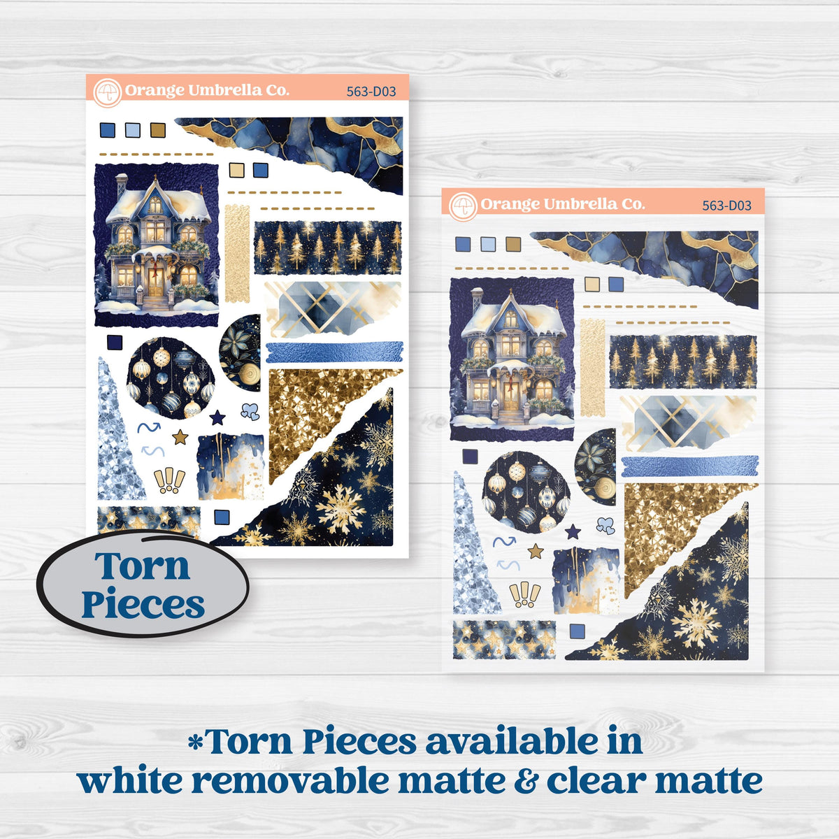 Blue and Gold Christmas Planner Kit | Journaling or Scrapbooking Kit | Creative Junk Journal Planner Stickers | Twas The Night | KIT-563-D