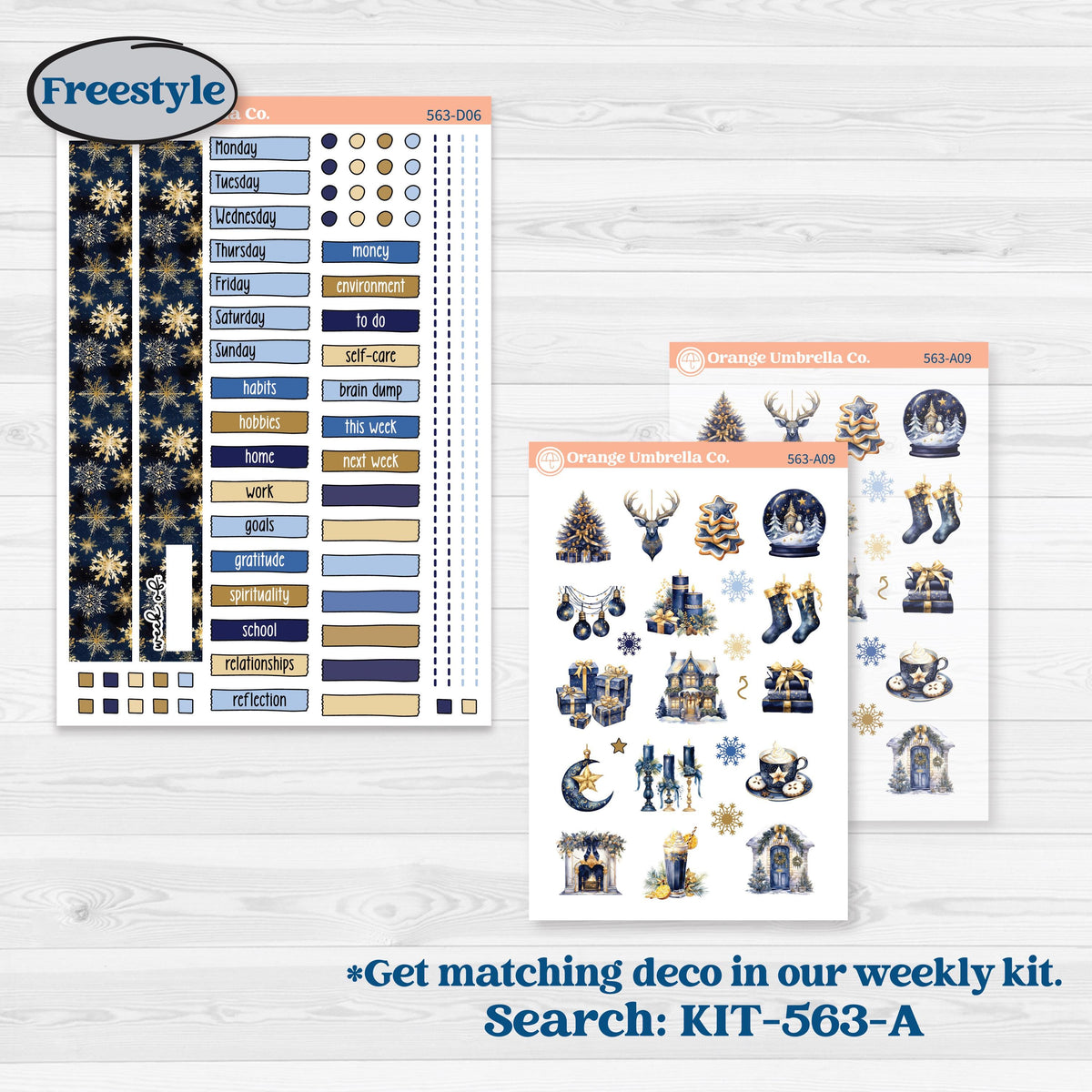 Blue and Gold Christmas Planner Kit | Journaling or Scrapbooking Kit | Creative Junk Journal Planner Stickers | Twas The Night | KIT-563-D