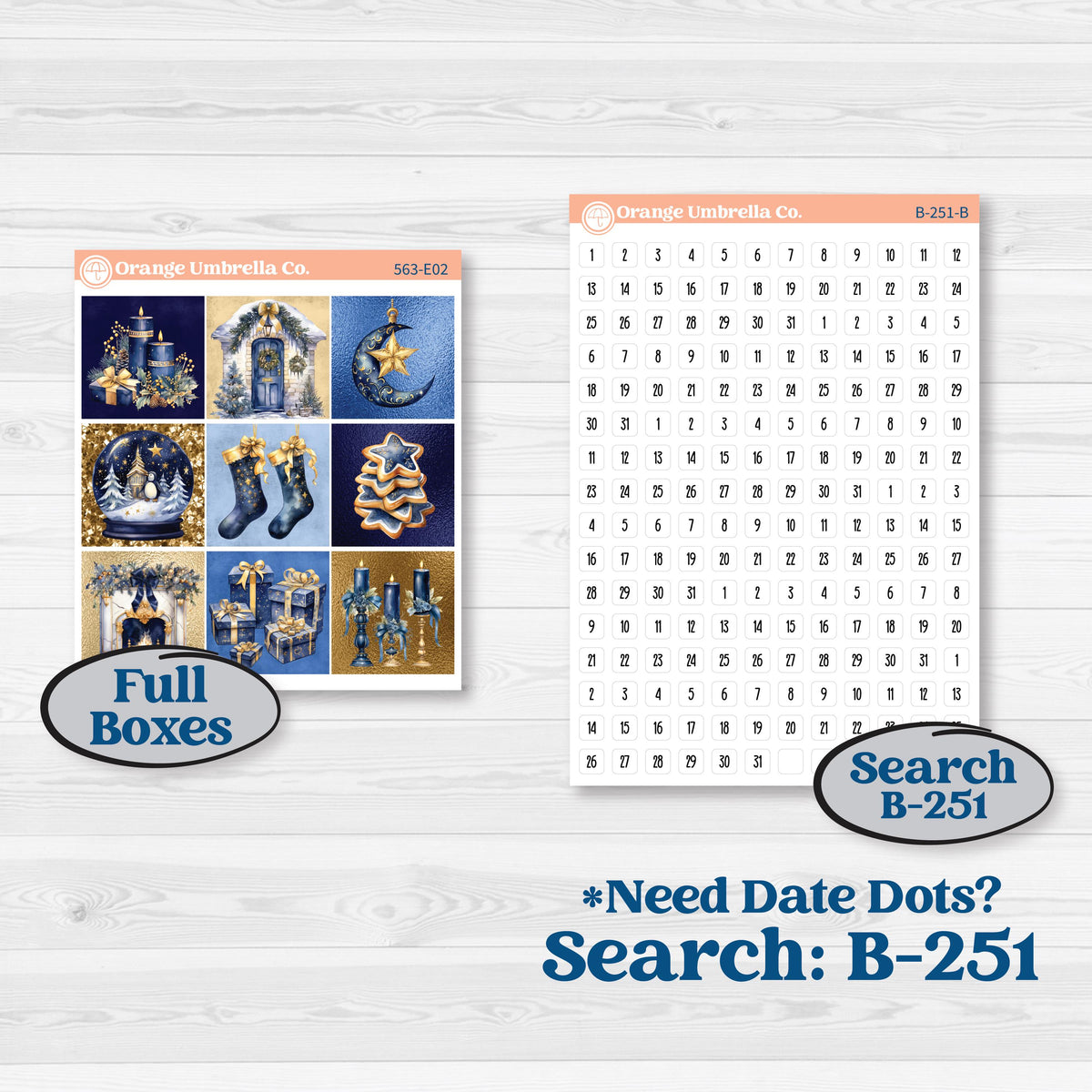 Blue and Gold Christmas Planner Kit | Hobonichi Cousin Weekly & Daily | Twas The Night | KIT-563-E