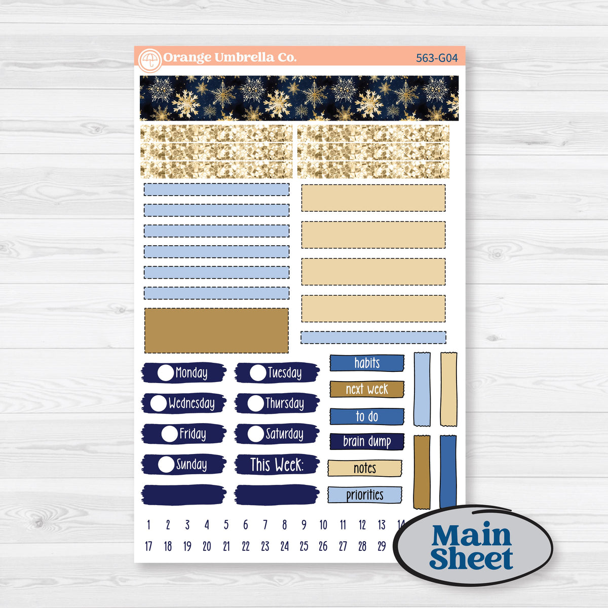 Blue and Gold Christmas Planner Kit | Erin Condren A5 Weekly Dashboard Stickers | Twas The Night | KIT-563-G4