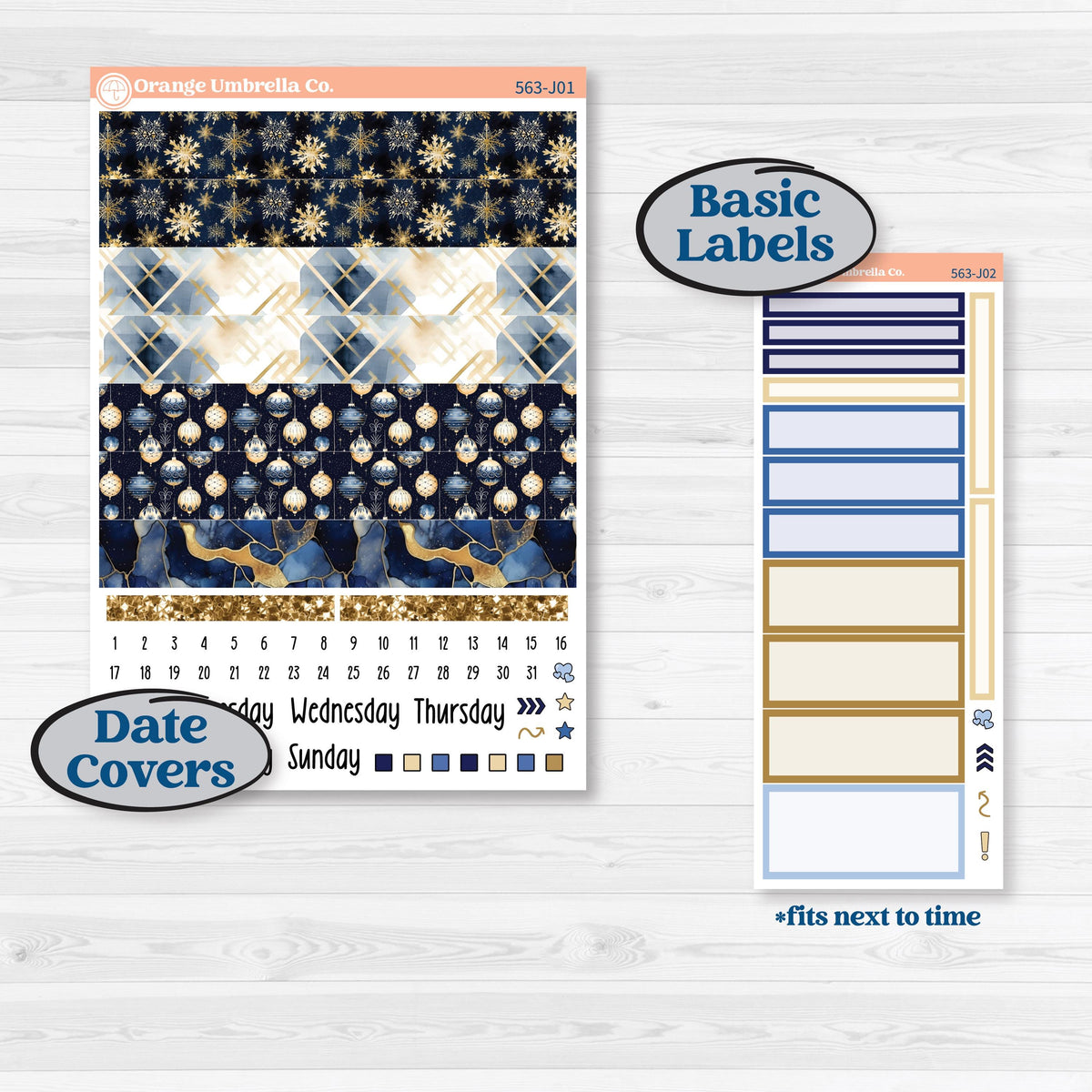 Blue and Gold Christmas Planner Kit | A5 Daily Duo Planner Kit Stickers | Twas The Night | KIT-563-J