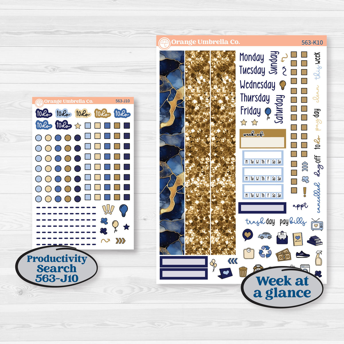 Blue and Gold Christmas Planner Kit | 7x9 Erin Condren Daily Duo Planner Kit Stickers | Twas The Night | KIT-563-K