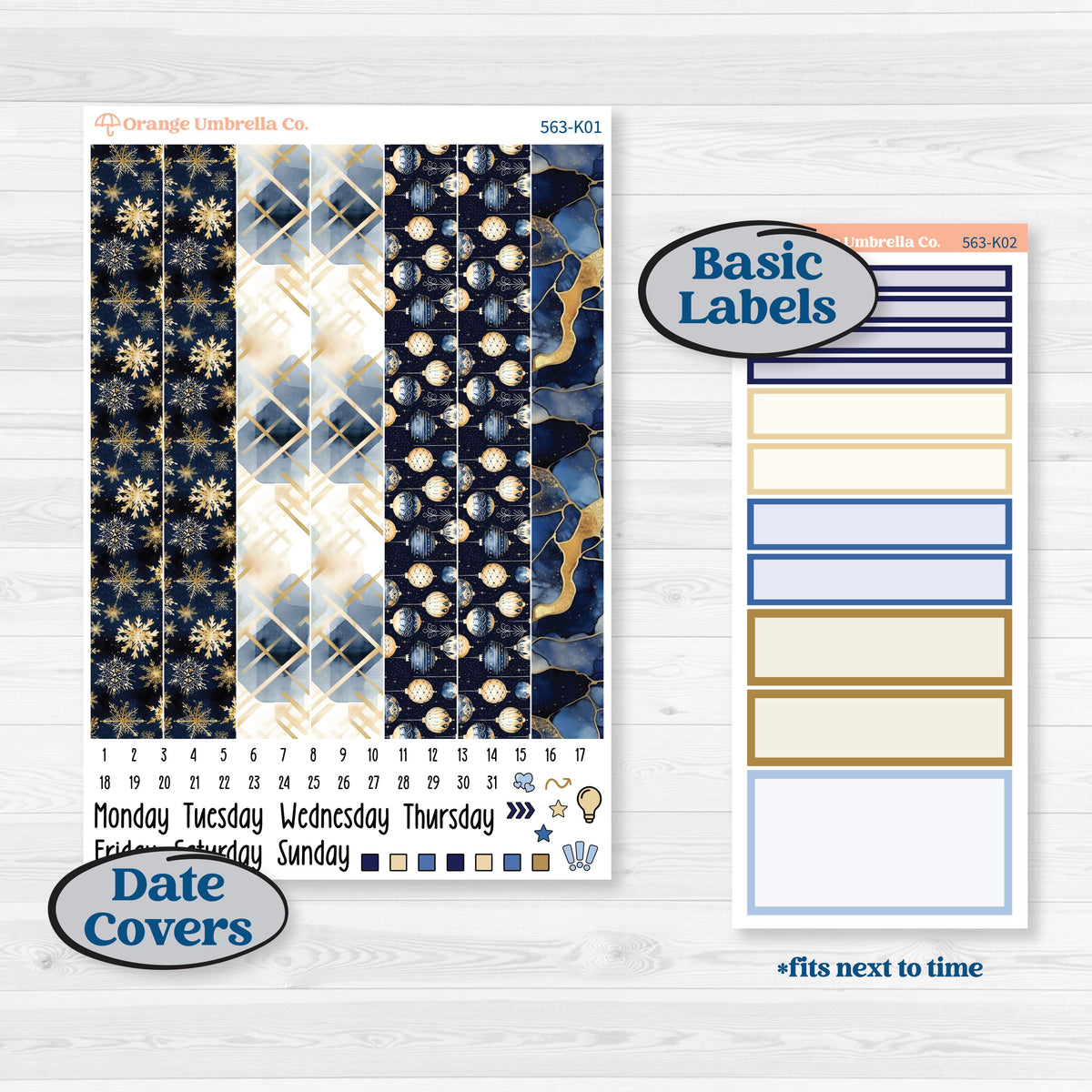 Blue and Gold Christmas Planner Kit | 7x9 Erin Condren Daily Duo Planner Kit Stickers | Twas The Night | KIT-563-K