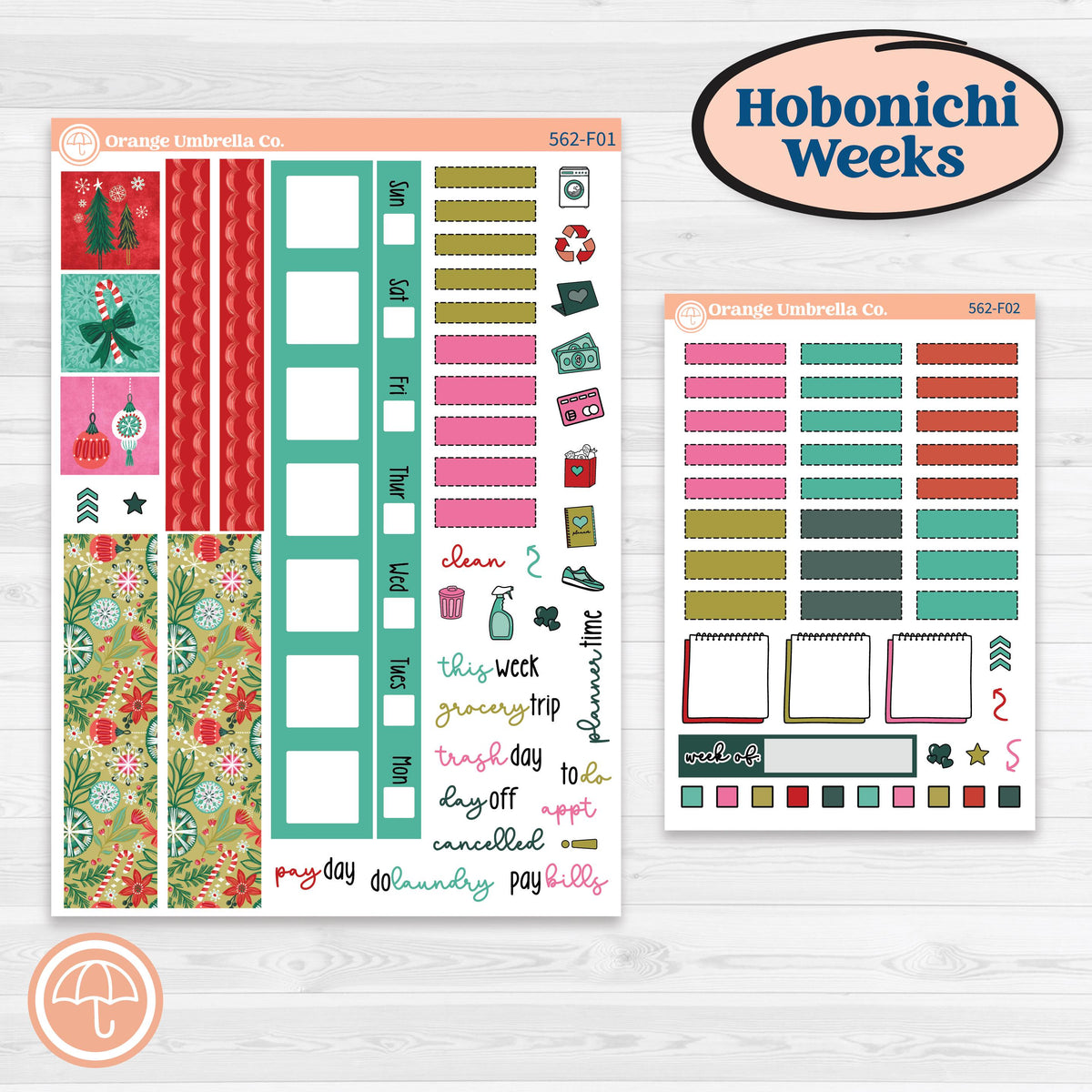 Retro Christmas Planner Kit | Hobonichi Weeks Weekly Planner Kit Stickers | All Is Bright | KIT-562-F