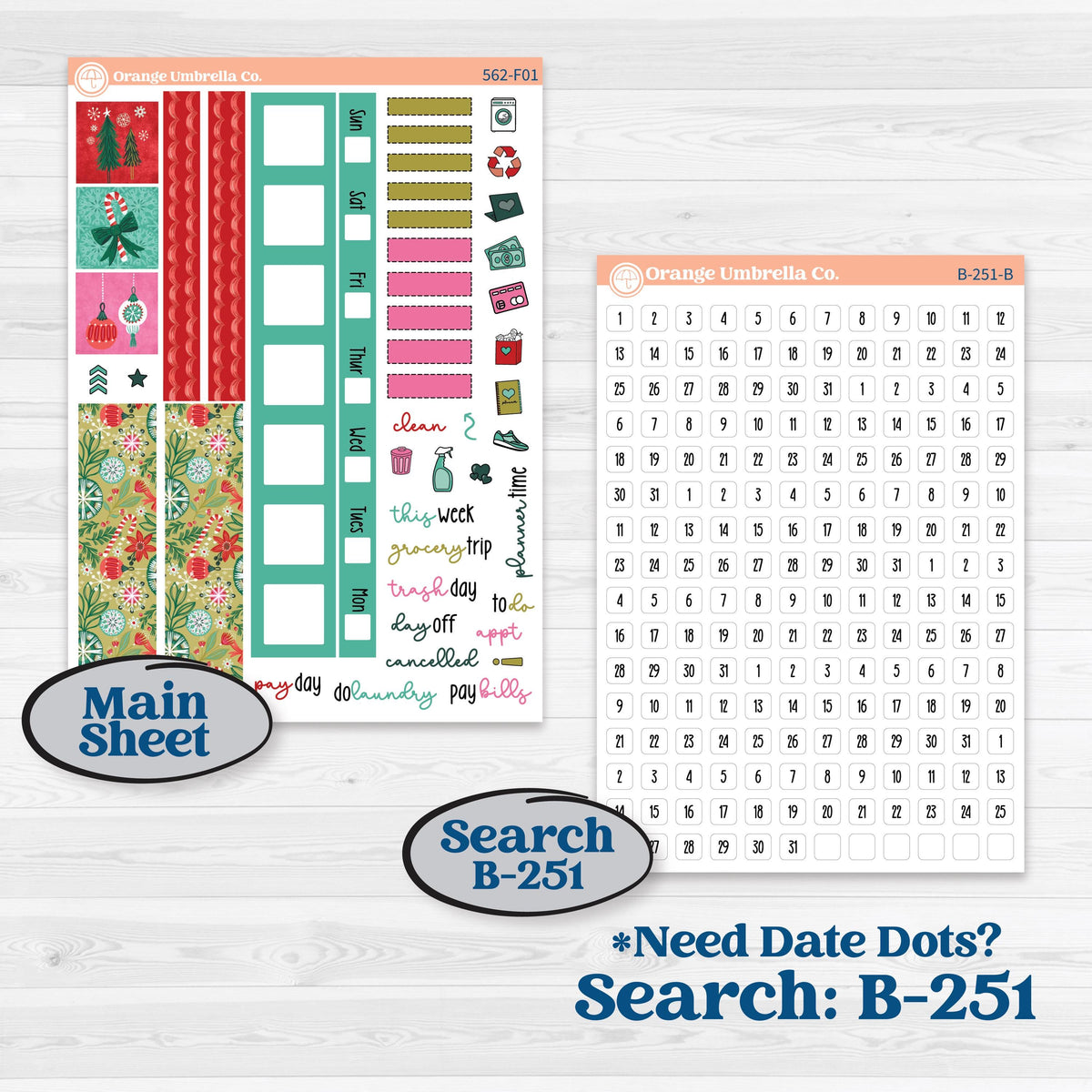 Retro Christmas Planner Kit | Hobonichi Weeks Weekly Planner Kit Stickers | All Is Bright | KIT-562-F
