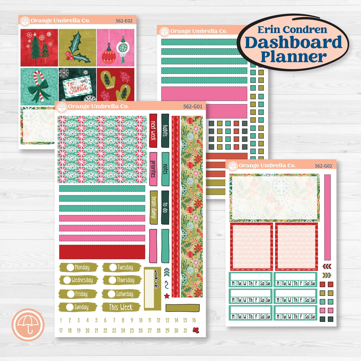 Retro Christmas Planner Kit | Erin Condren 7x9 Weekly Dashboard Stickers | All Is Bright | KIT-562-G