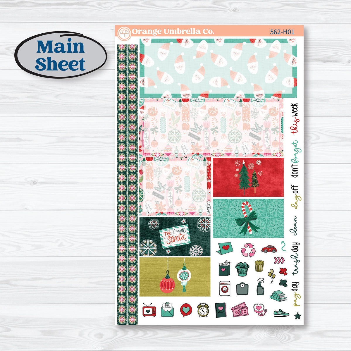 Retro Christmas Planner Kit | Plum Vertical Priorities 7x9 Planner Kit Stickers | All Is Bright | KIT-562-H
