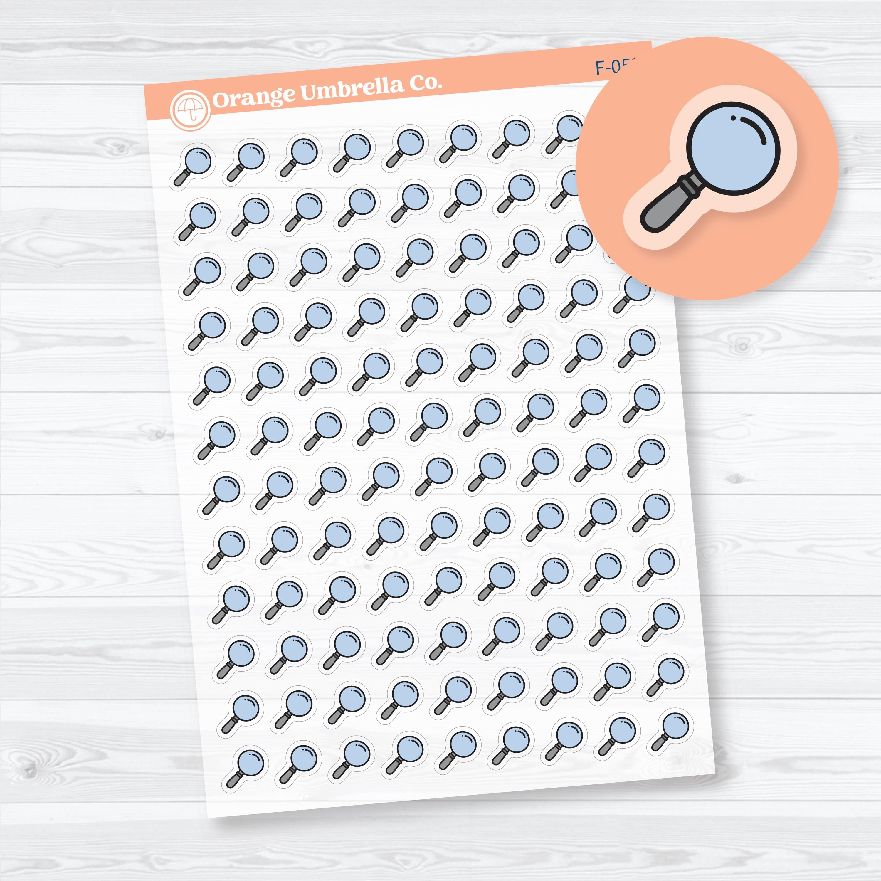 Clear matte Inductive Bible Study magnifying glass icon planner stickers for Bible journaling, Scripture observation, word studies, and faith planners.