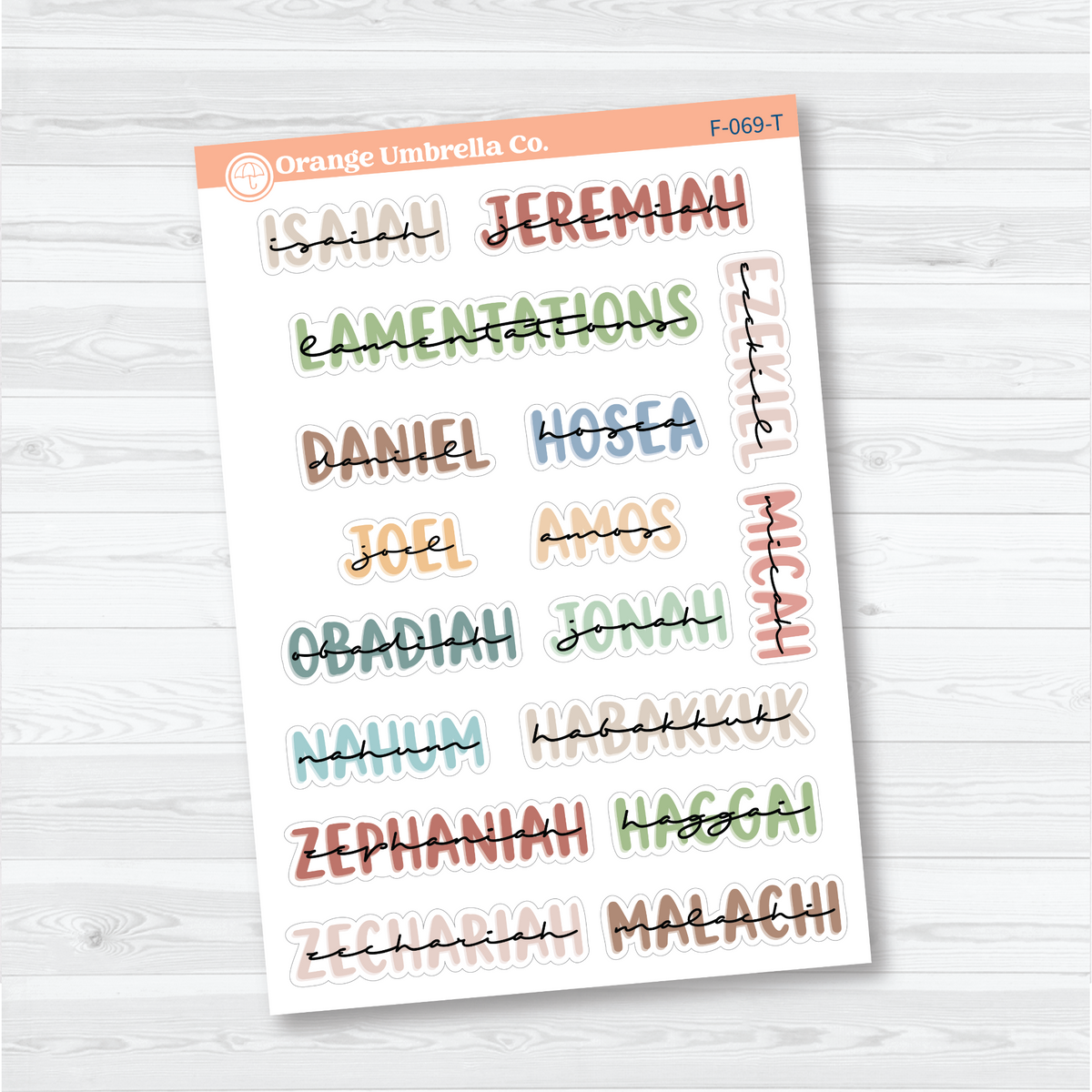 Large Old Testament Books of the Bible Sheet 2 stickers in Tranquility with layered uppercase and script lettering for faith journals.