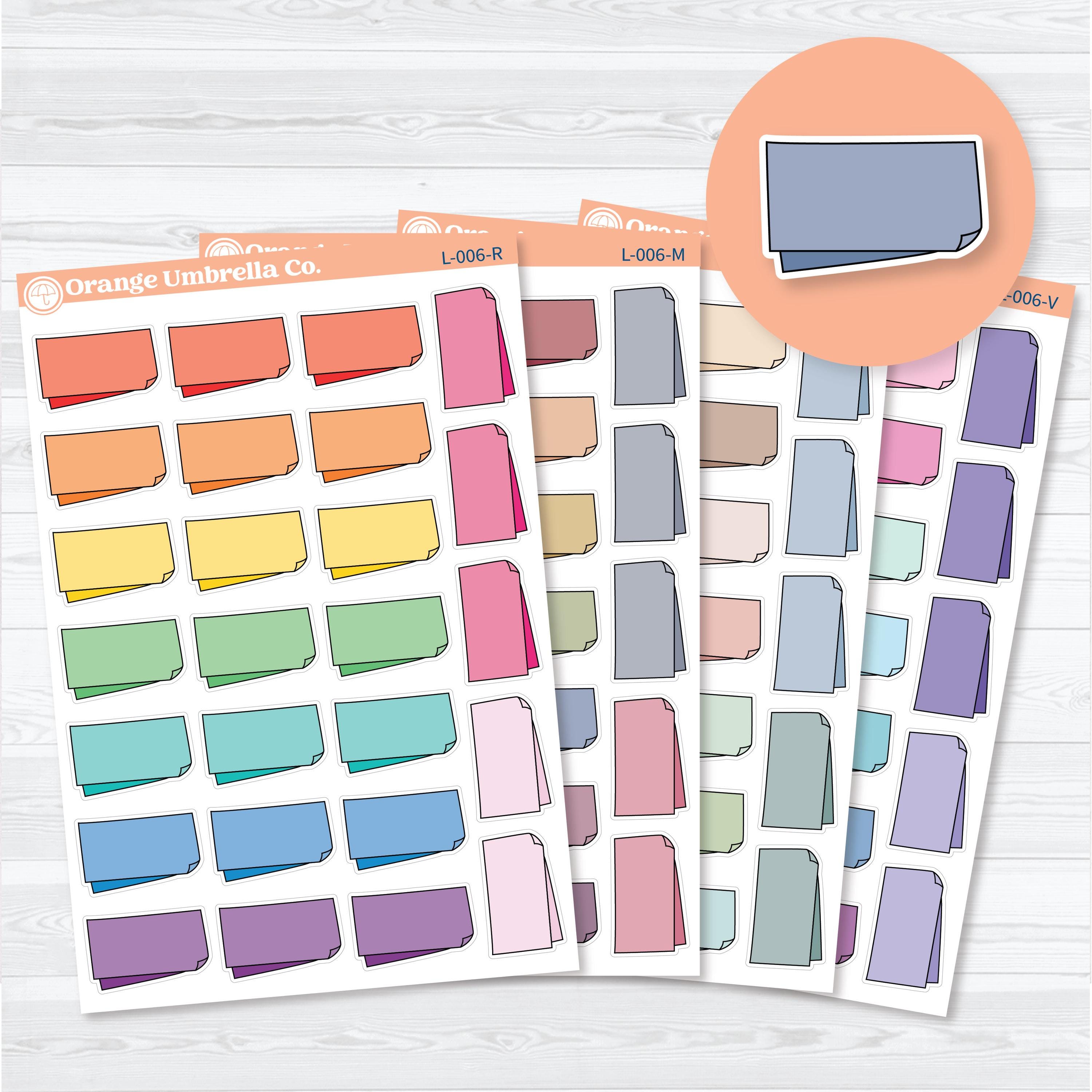 Layered folded sticky note planner labels for writing notes, reminders, journaling, memory keeping, and functional planner organization.