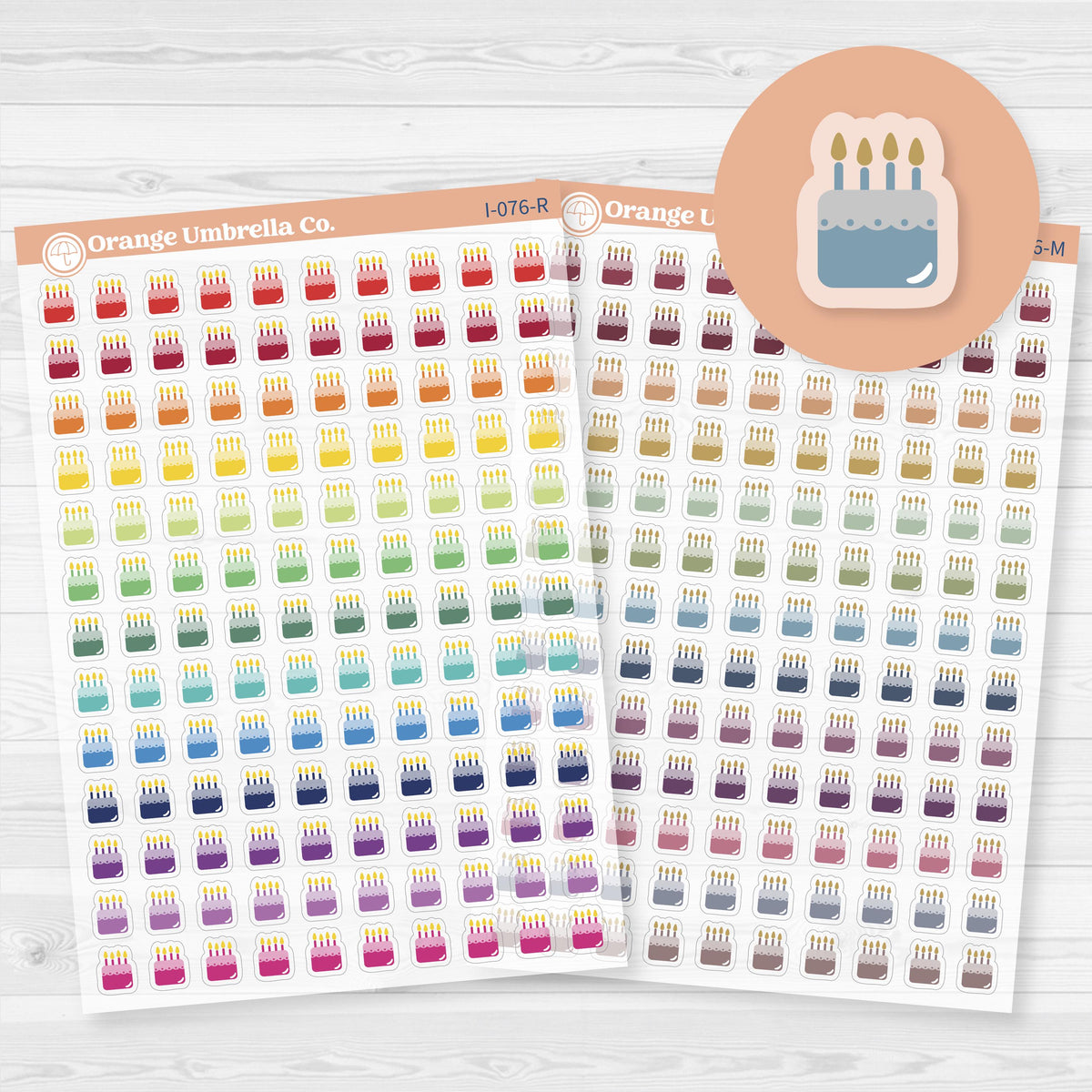 Clear matte colorful micro birthday cake icon planner stickers with four candles for birthdays, parties, and celebrations.
