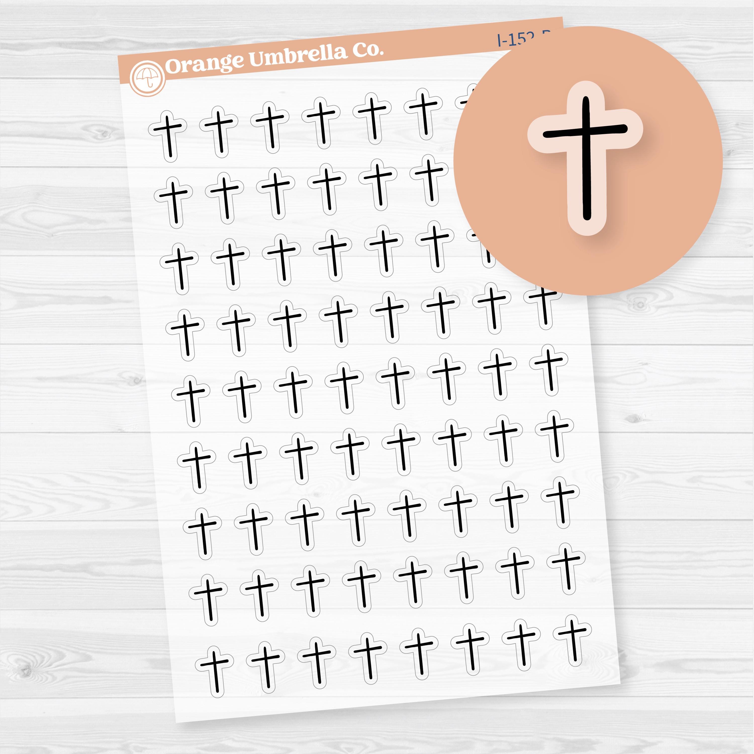 Micro cross church icon clear matte planner stickers for church calendars, Bible study planning, worship schedules, and faith journaling.
