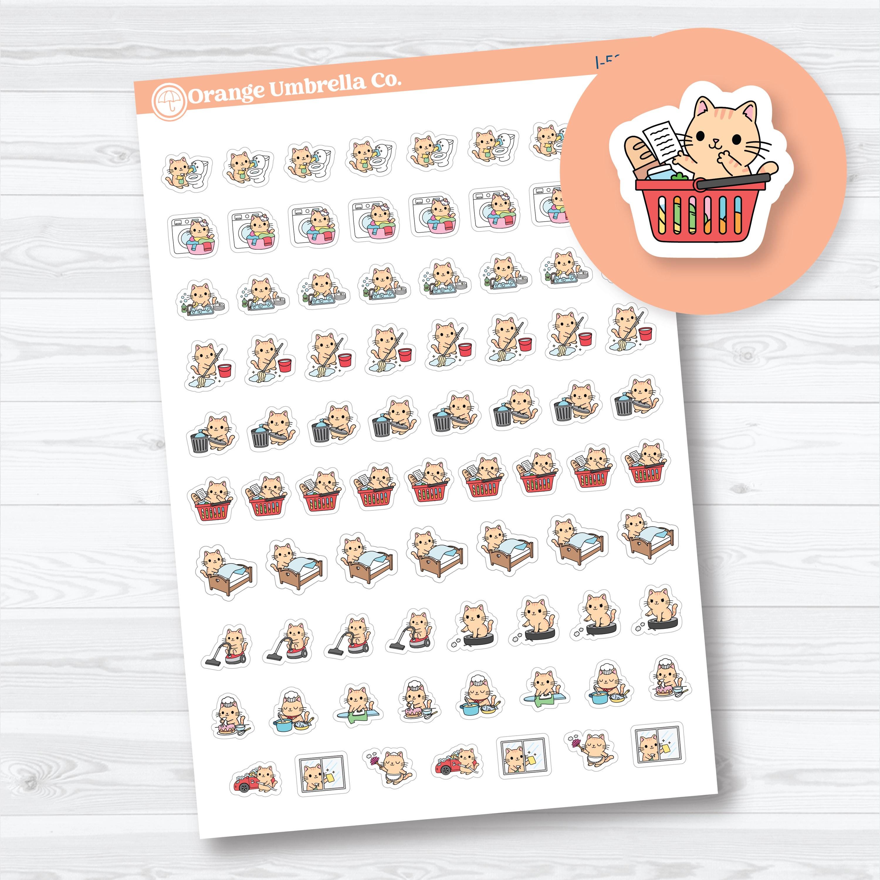 mini chores spazz planner stickers kawaii cat icons doing household tasks for tracking routines