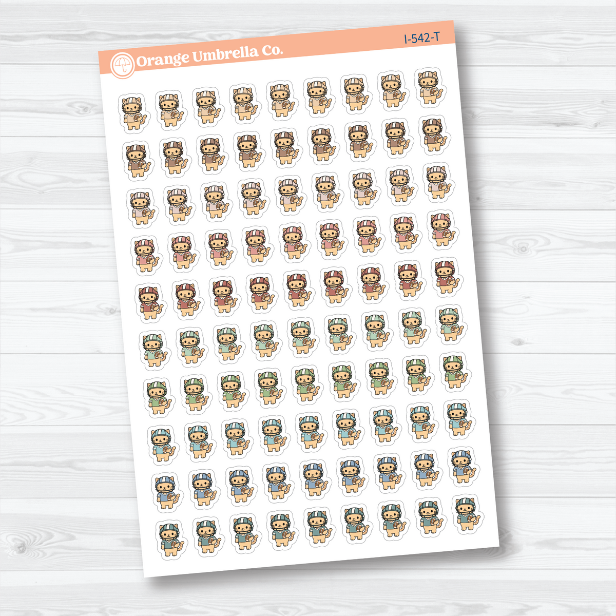 Tranquility mini football Spazz white matte stickers showing an orange cat wearing a football helmet and holding a football for marking practices and games.