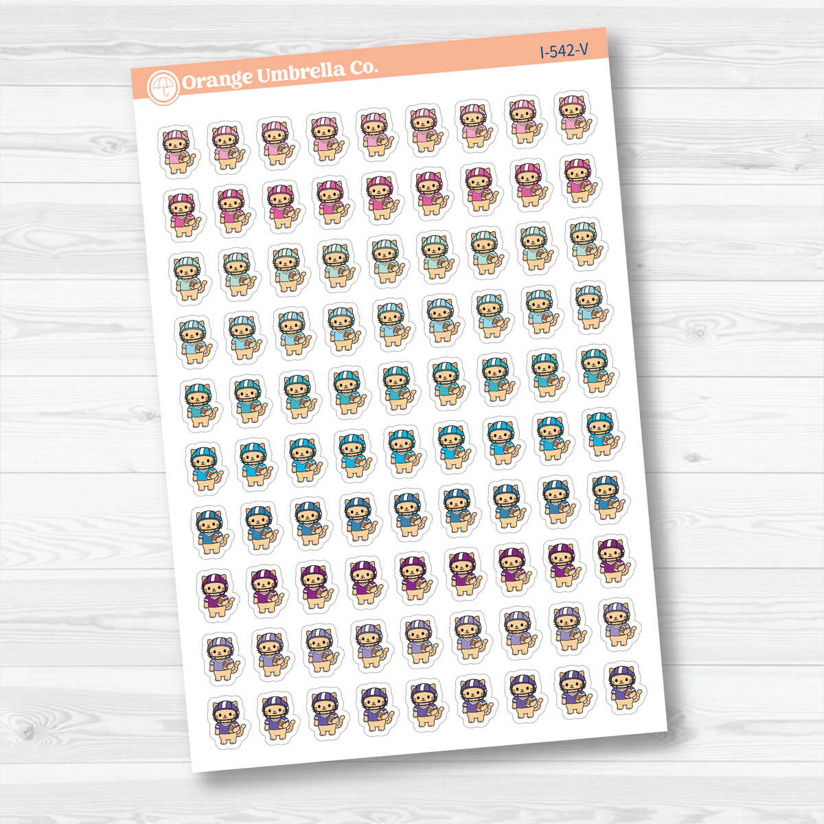 Vibrant mini football Spazz white matte stickers showing an orange cat wearing a football helmet and holding a football for marking practices and games.