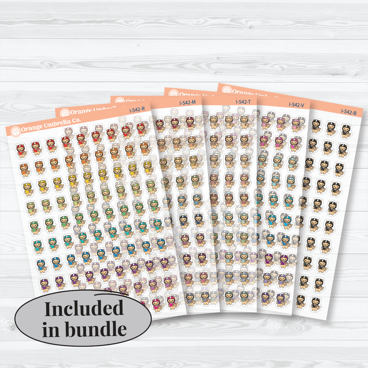 5 clear matte Mini Football Spazz sticker sheets in the All Colors Bundle for planners and journals.