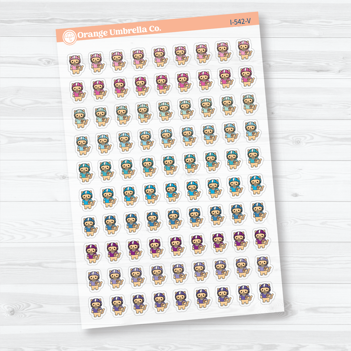 Vibrant mini football Spazz clear matte stickers showing an orange cat wearing a football helmet and holding a football for marking practices and games.