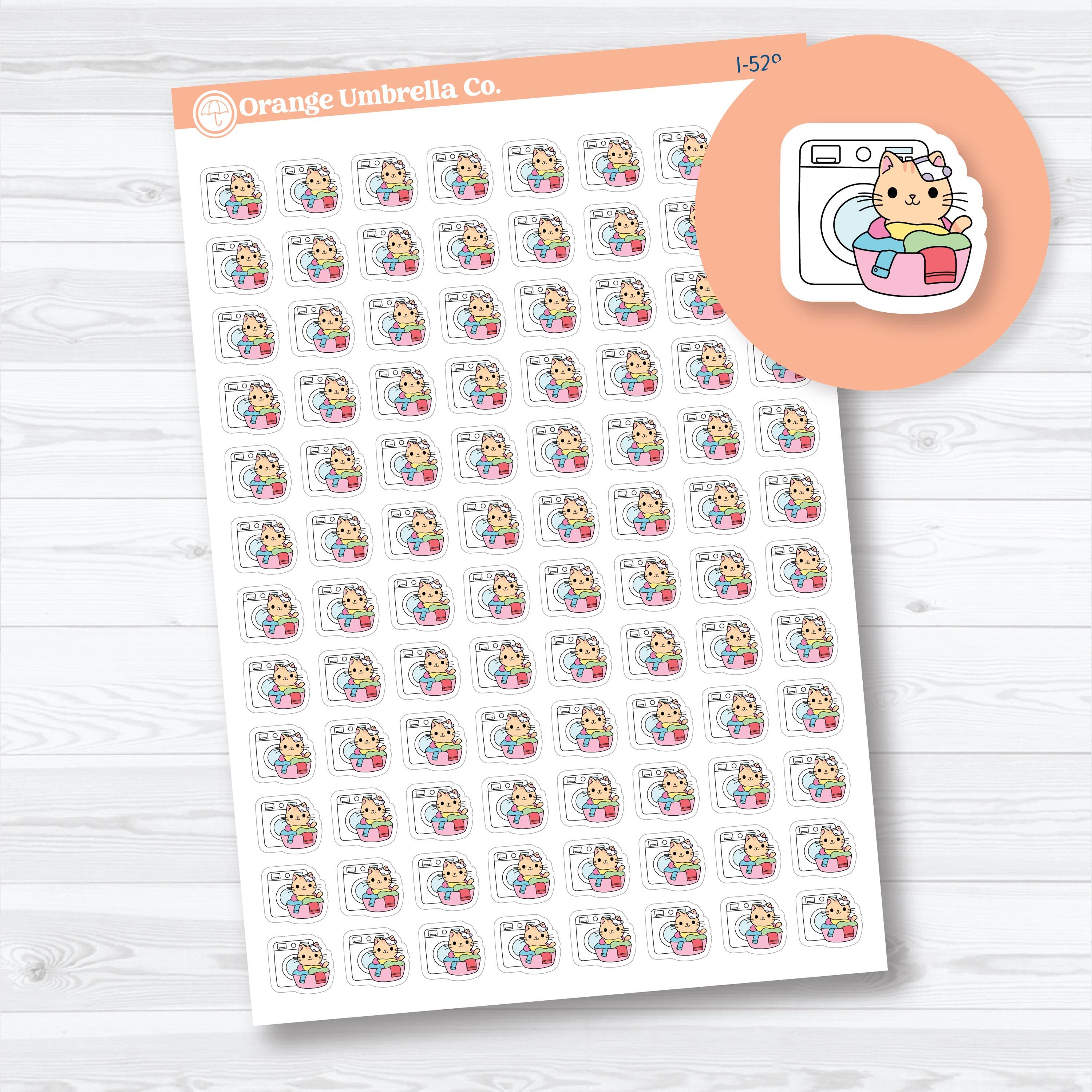 mini laundry spazz planner stickers kawaii cat icons doing laundry for tracking chores and routines