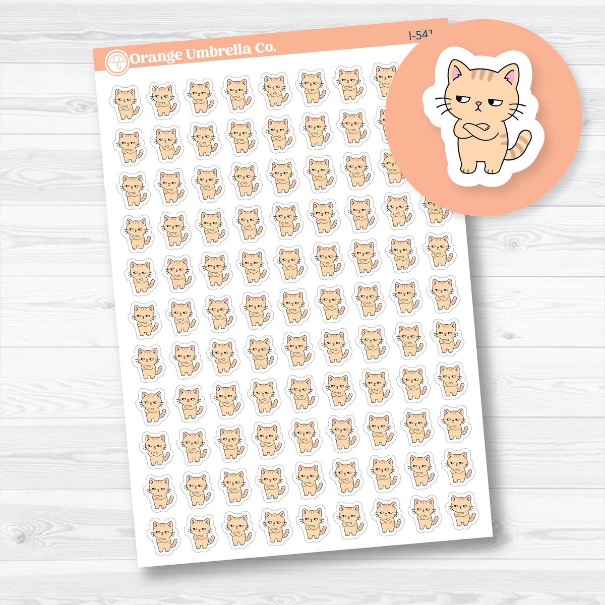 Mini Side Eye Spazz orange cat planner stickers showing a sassy reaction expression for plans, moods, and funny moments.
