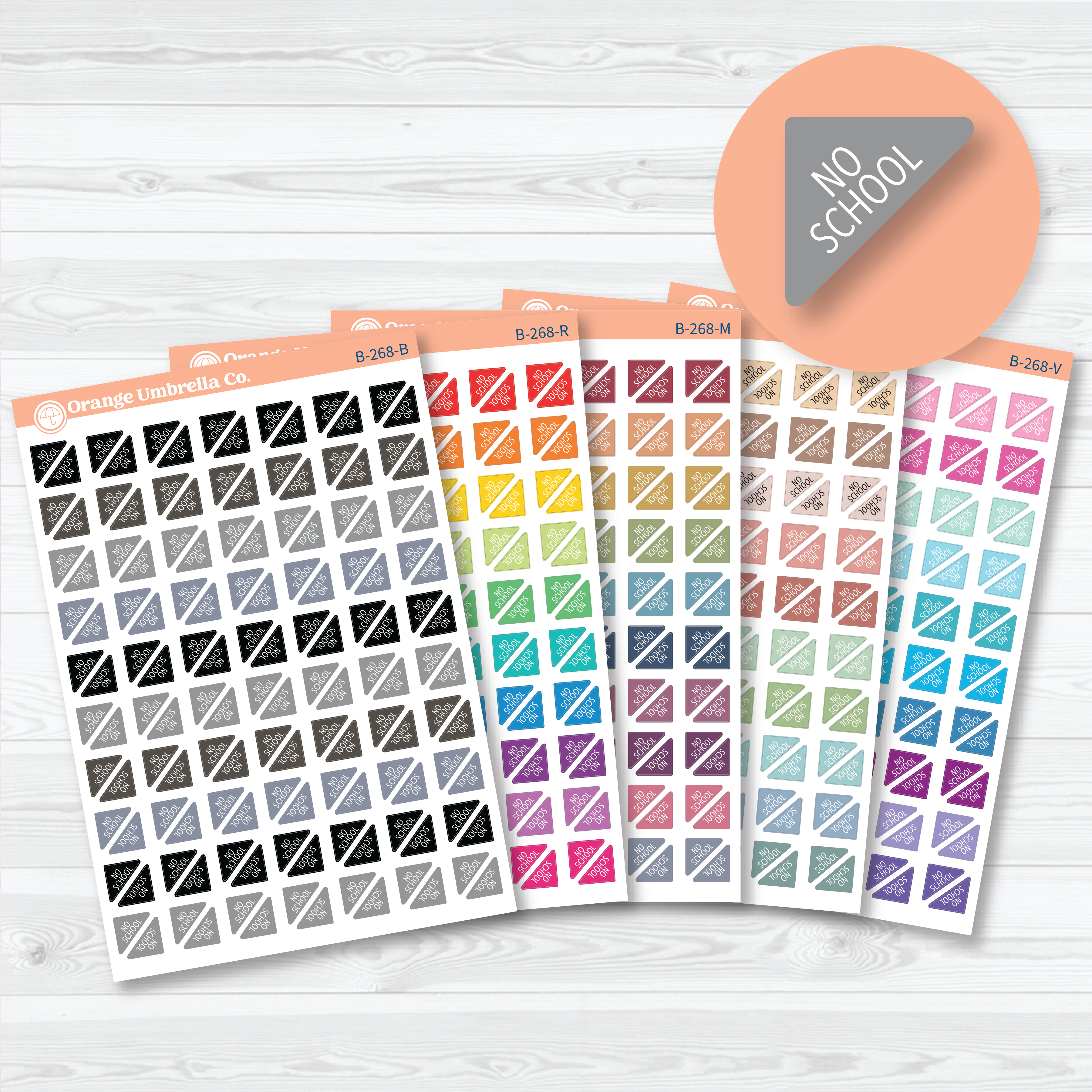 White matte No School Mini Corner Planner Stickers featuring compact corner flags for tracking school breaks, holidays, teacher workdays, and days off.
