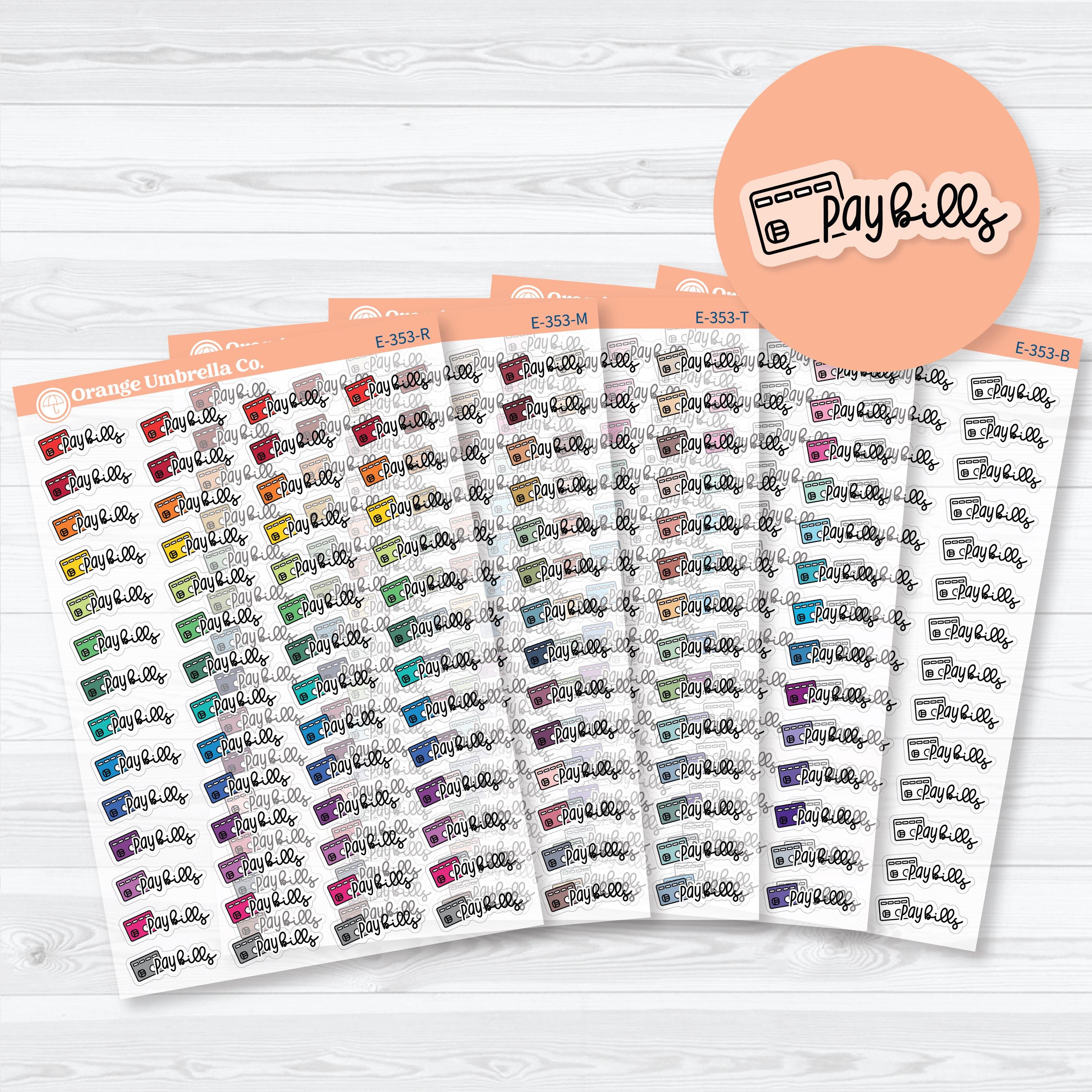 Pay Bills Clear Matte Planner Stickers | F18 Event Labels | E-353-CM