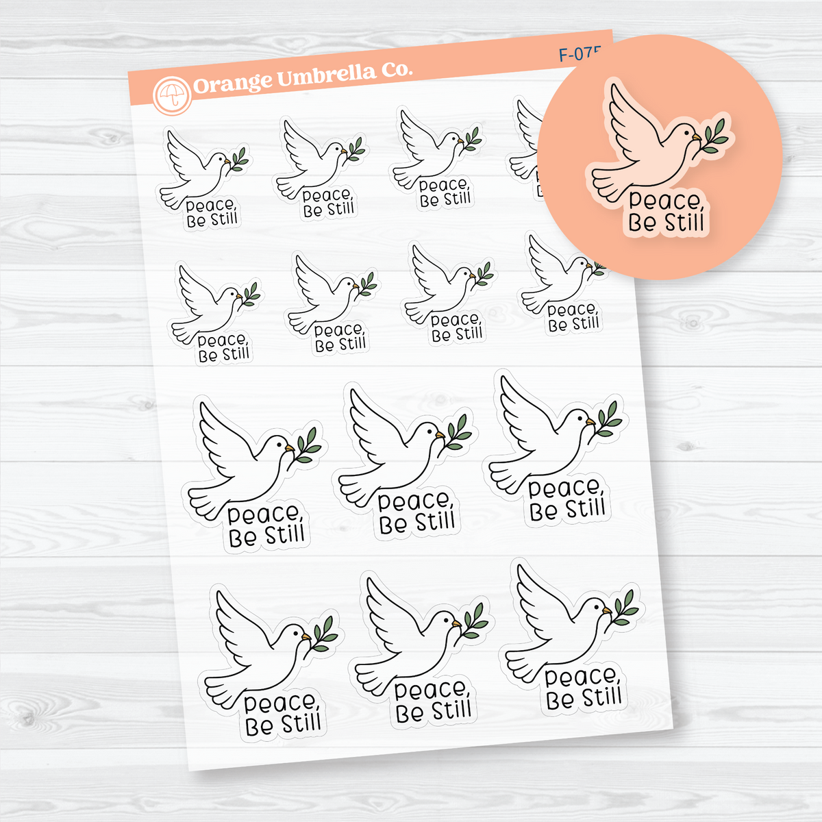 peace be still dove faith planner sticker sheet, F-075-CM, main.