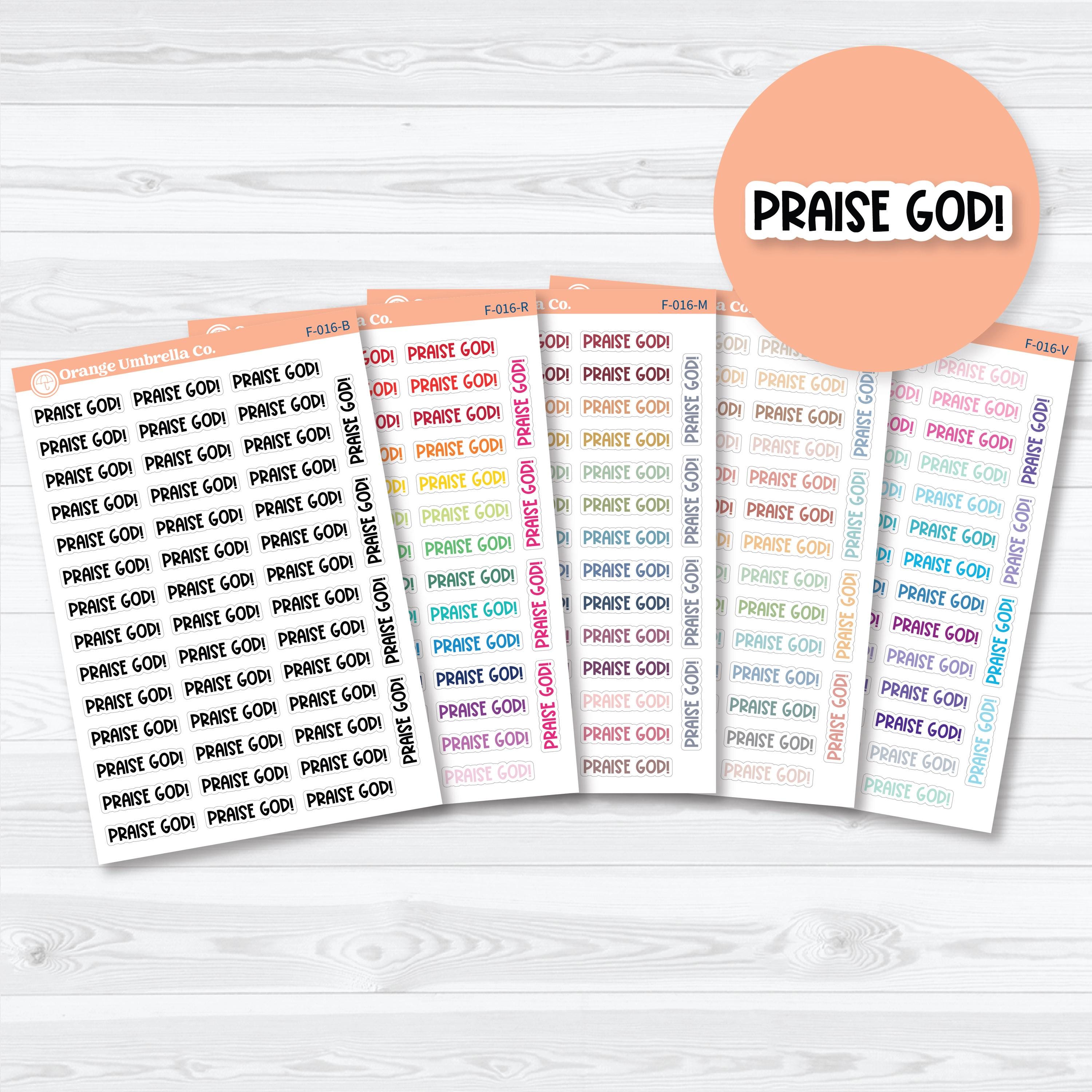 Praise God funky font stickers for Bible journaling, faith study notes, and scripture praise highlights
