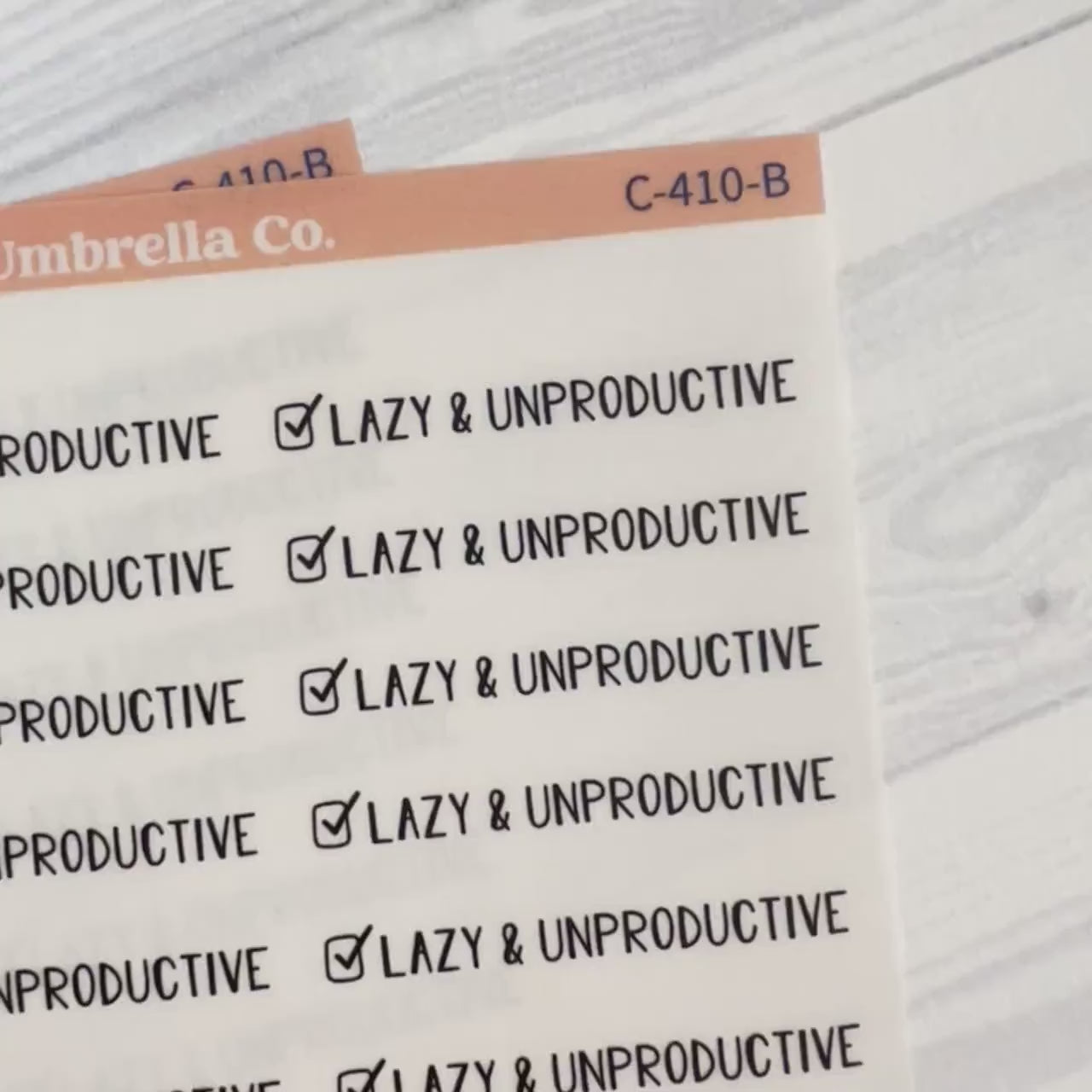 Lazy & Unproductive Checkmark; Spazz Quotes Planner Stickers | Clear Matte | C-410-BCM