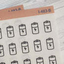 Hand Doodled Battery Icon; Recharge Planner Stickers | Clear Matte | I-483-BCM