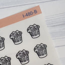 Hand Doodled Laundry Basket Planner Stickers, Icon Chore Labels | Clear Matte | I-480-BCM