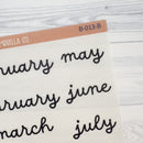 Month Name Planner Stickers - A5 Erin Condren, Hobonichi Weeks, & 8.5 Plum Monthly | Clear Matte F16 Script | B-013-BCM