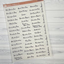 US Holidays Script Planner Stickers | F5 Clear Matte | S-016-BCM