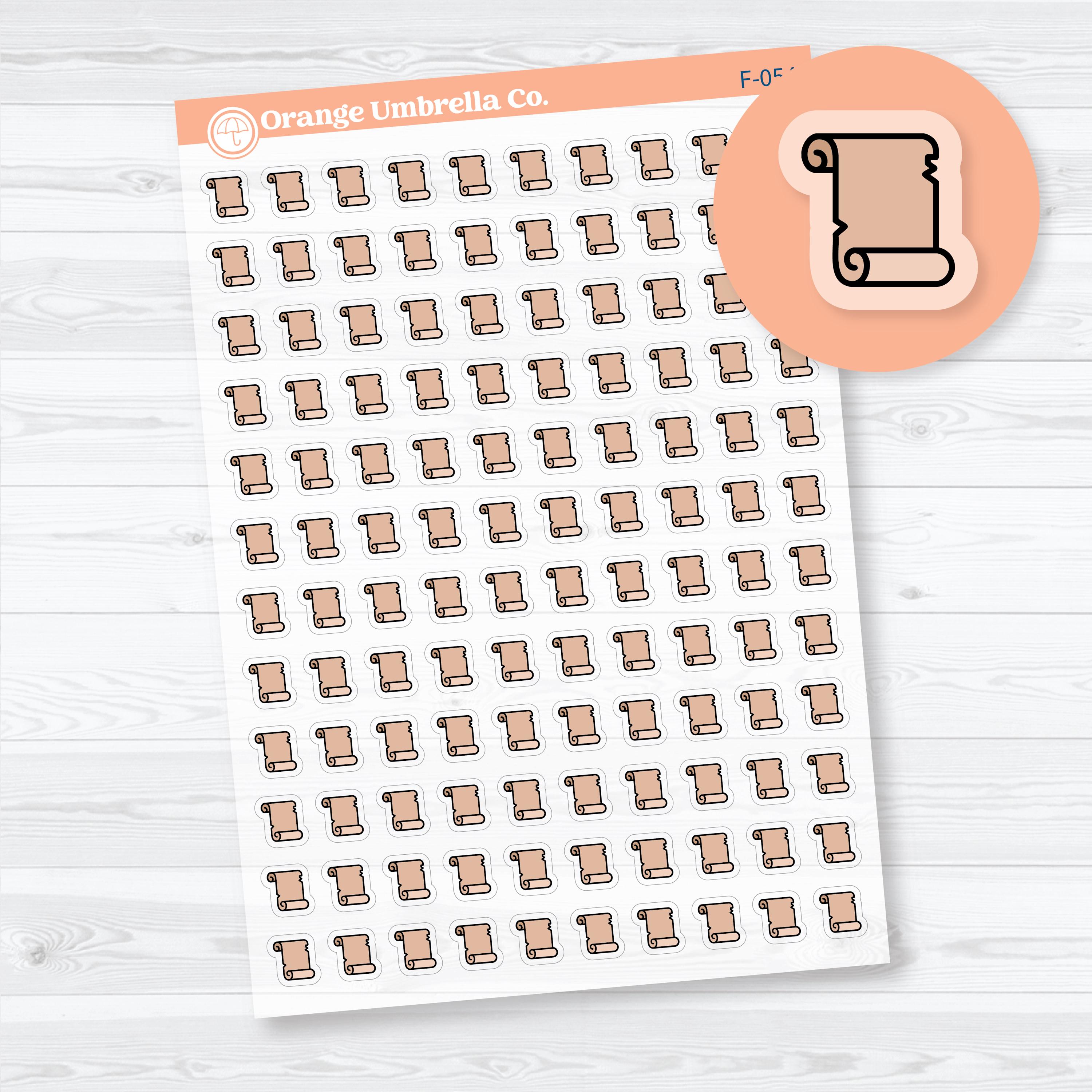 Clear matte scroll icon planner stickers for marking prophecy and fulfillment during Inductive Bible Study, Bible journaling, and Scripture study.
