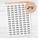 sticker sheet featuring cute school bus icons in dark outline; perfect for marking school events and reminders.