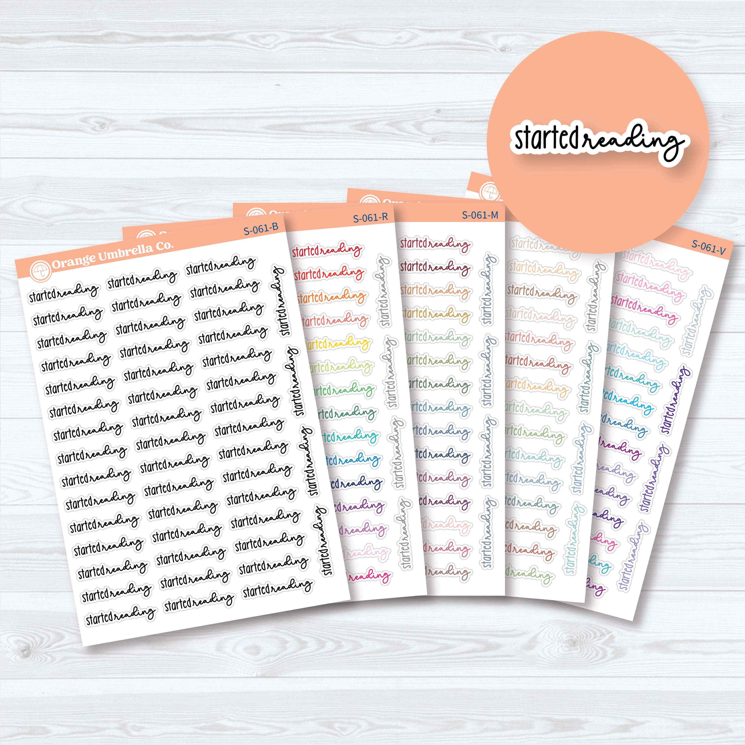 Started Reading script planner stickers for reading journals, book trackers, and reading challenge spreads in Font 18 by Orange Umbrella Co