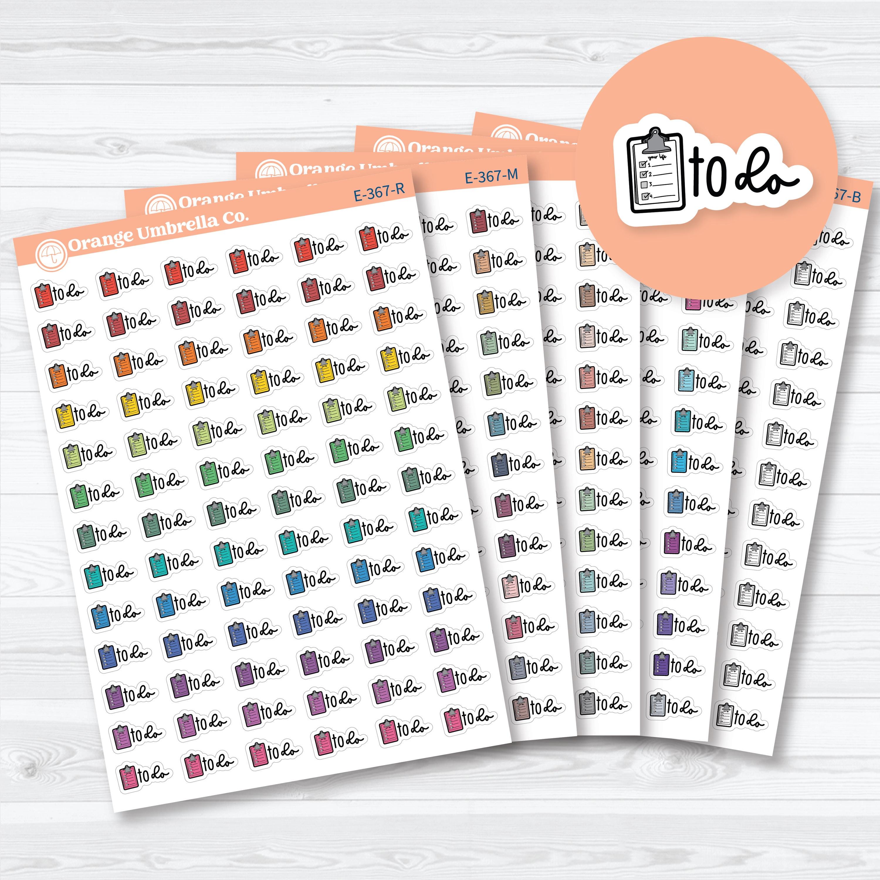 To do planner event label stickers featuring a checklist clipboard design for task tracking, reminders, chores, and daily planning on removable white matte sticker paper.
