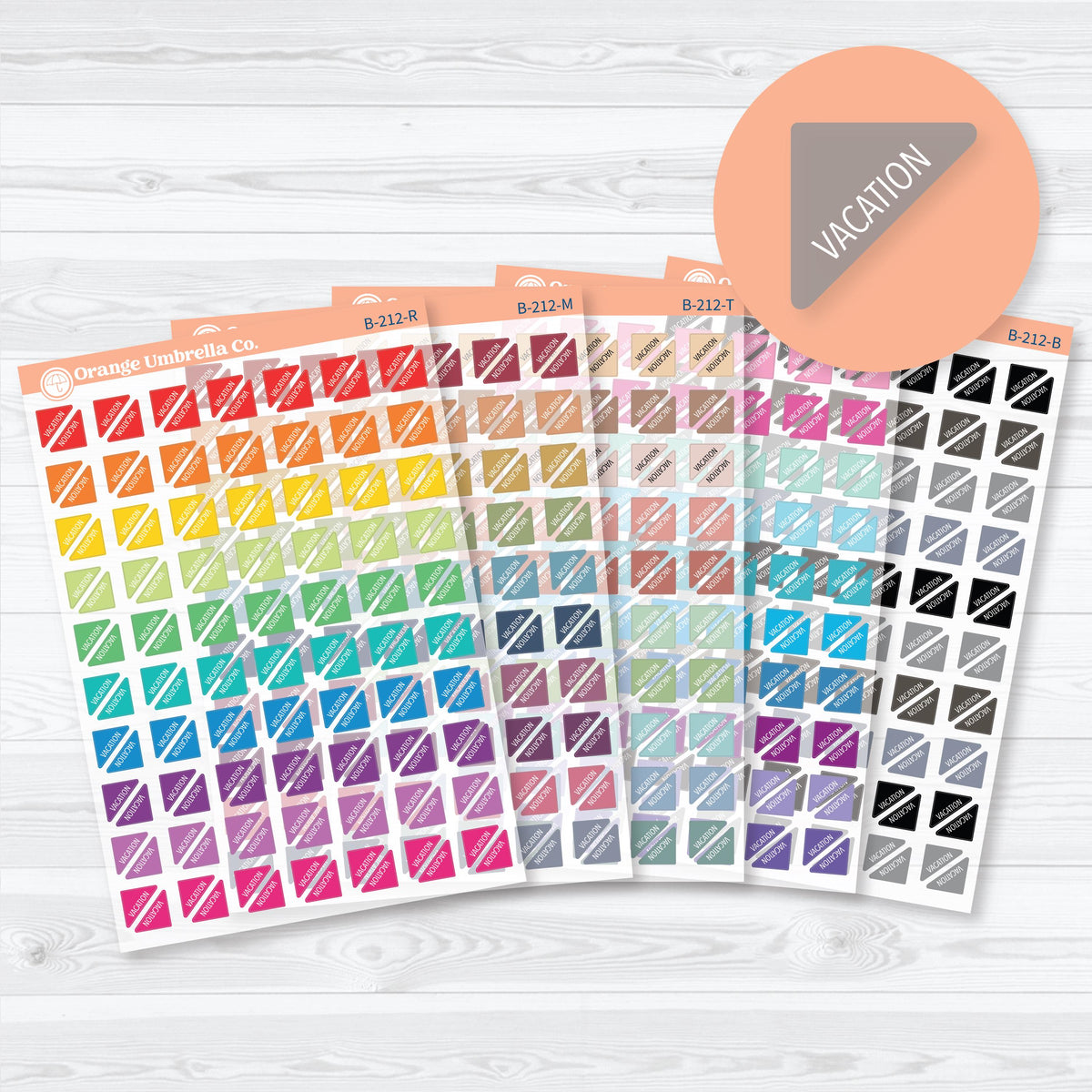 Clear matte Vacation Mini Corner planner stickers in black and assorted color palettes for marking trips, getaways, and travel days in compact planner spaces.