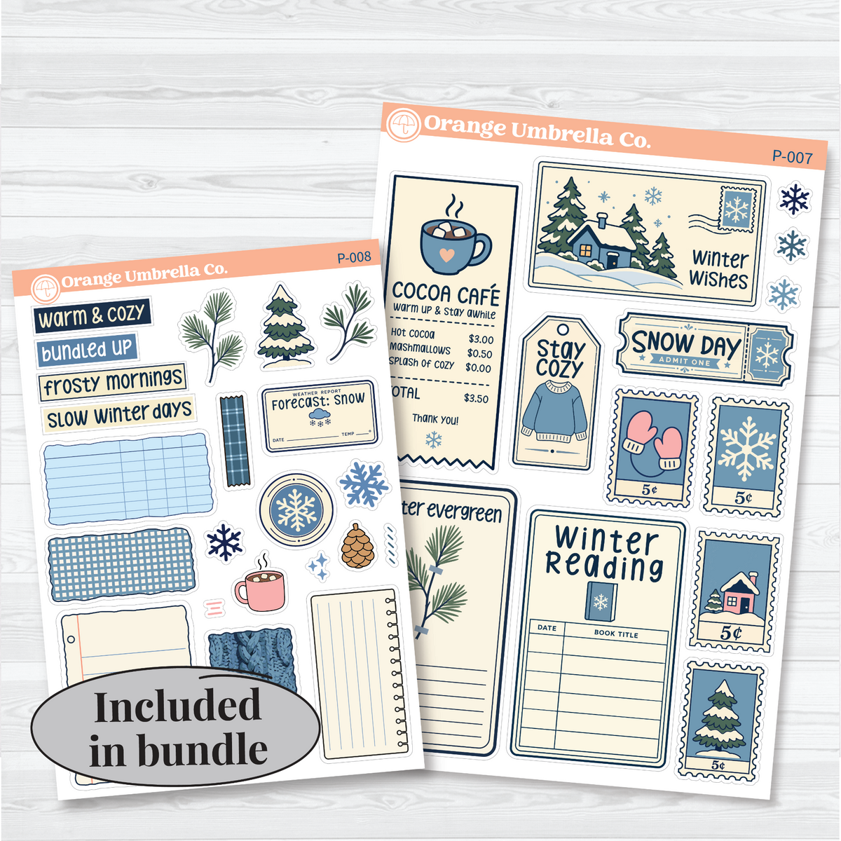 winter paper pieces ephemera planner sticker sheet, BU-339, bundle.