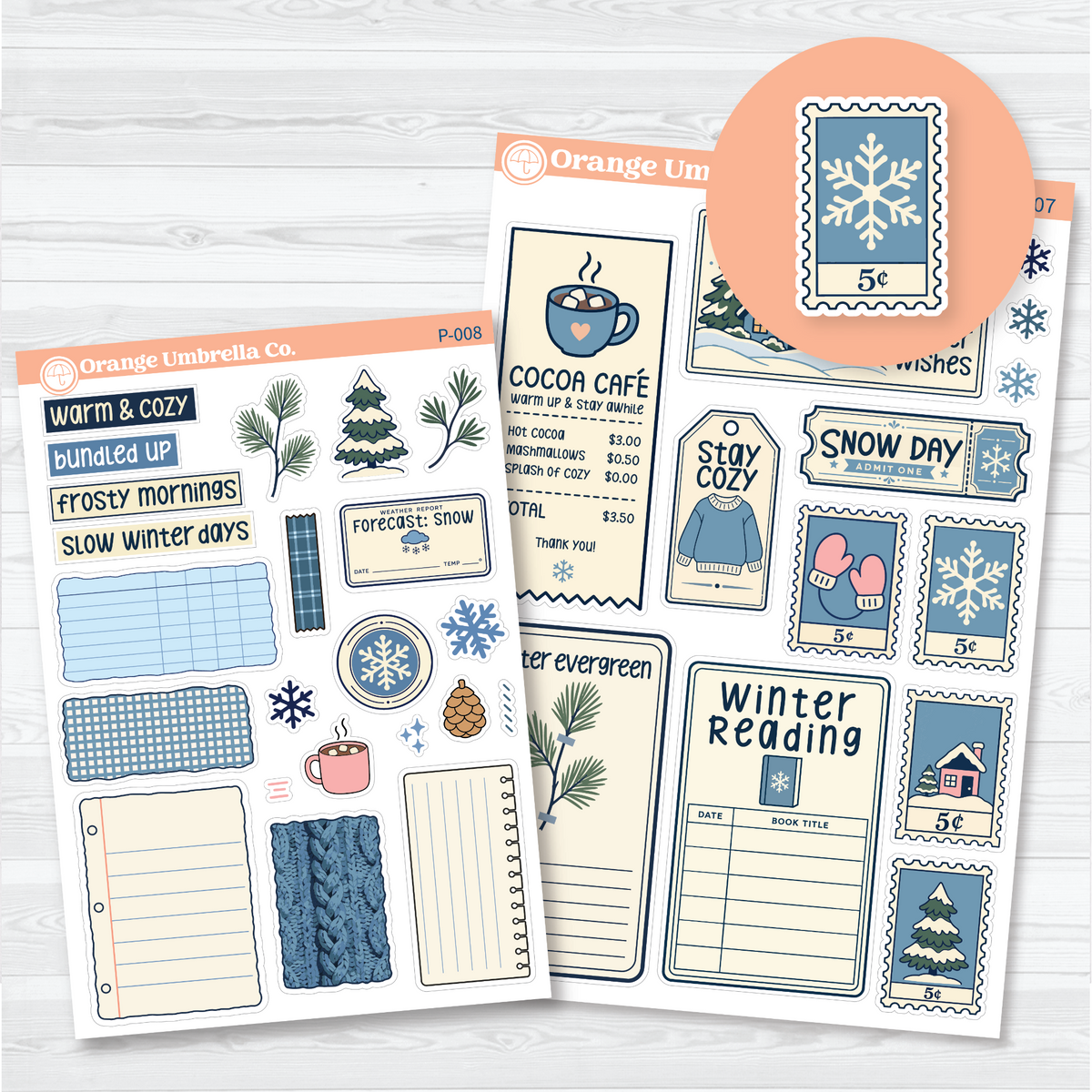 winter paper pieces ephemera planner sticker sheet, P-007-008, main.