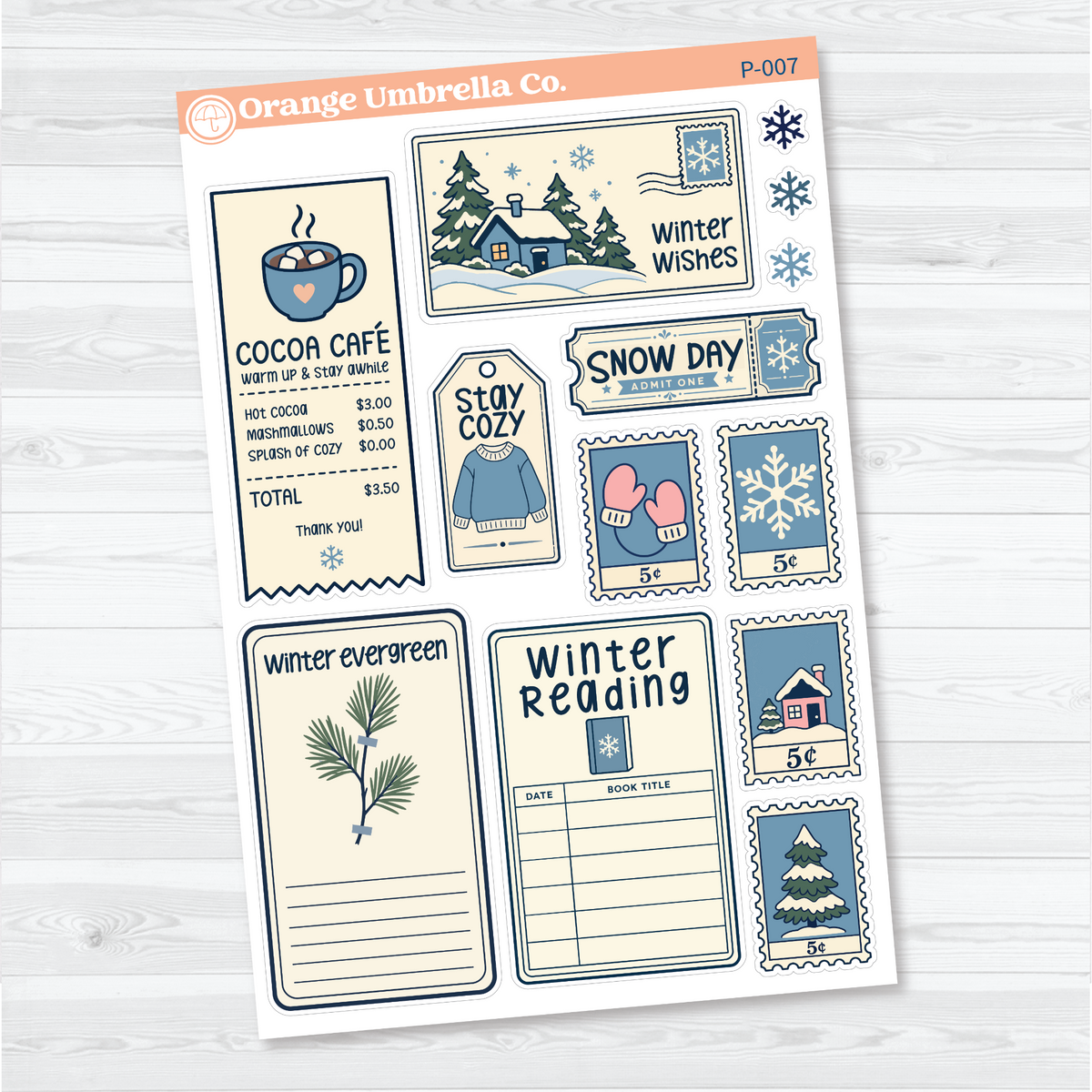 winter paper pieces ephemera planner sticker sheet, P-007, sheet-1.
