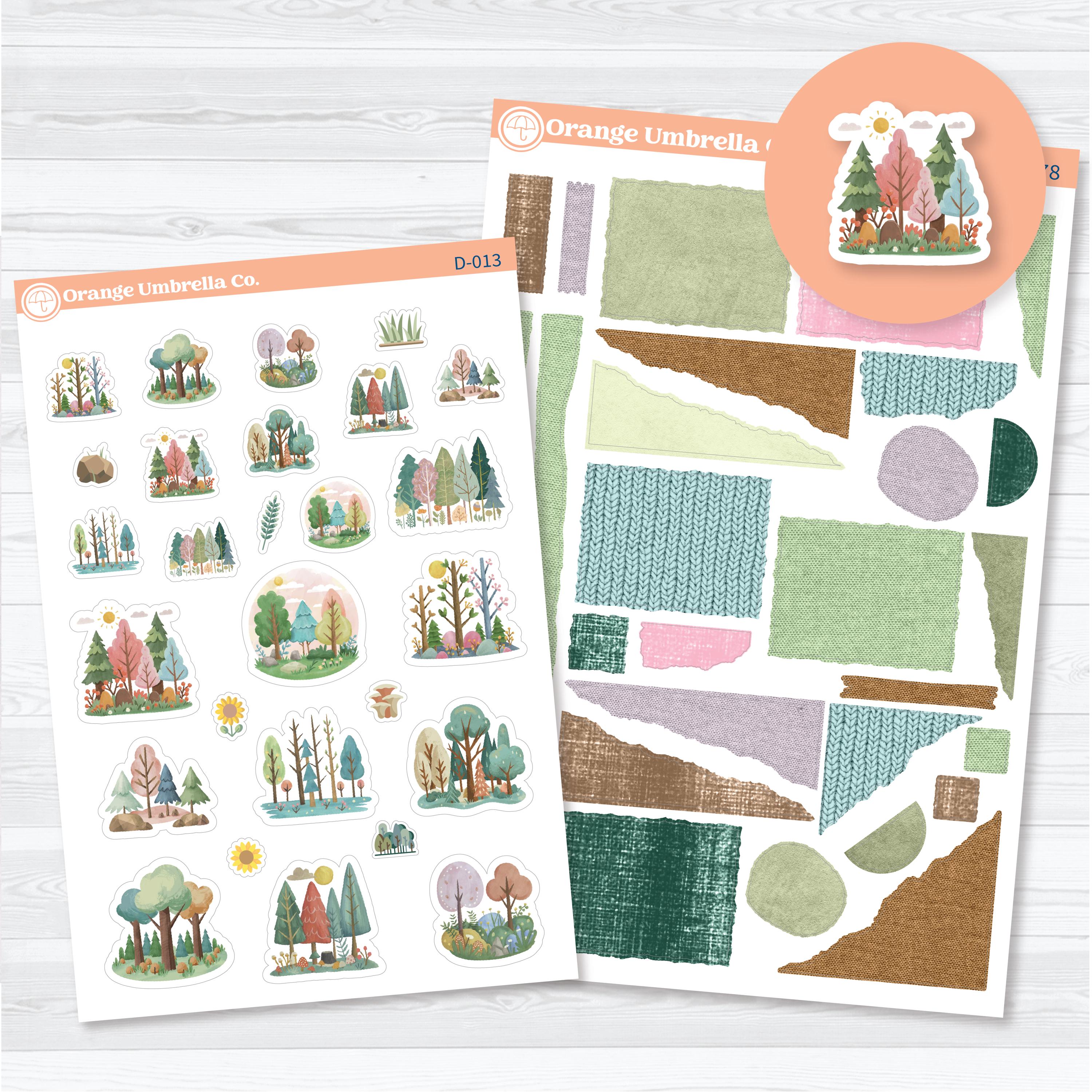 woodland planner stickers forest deco scrapbooking kit with trees and textured pieces for journaling and planners
