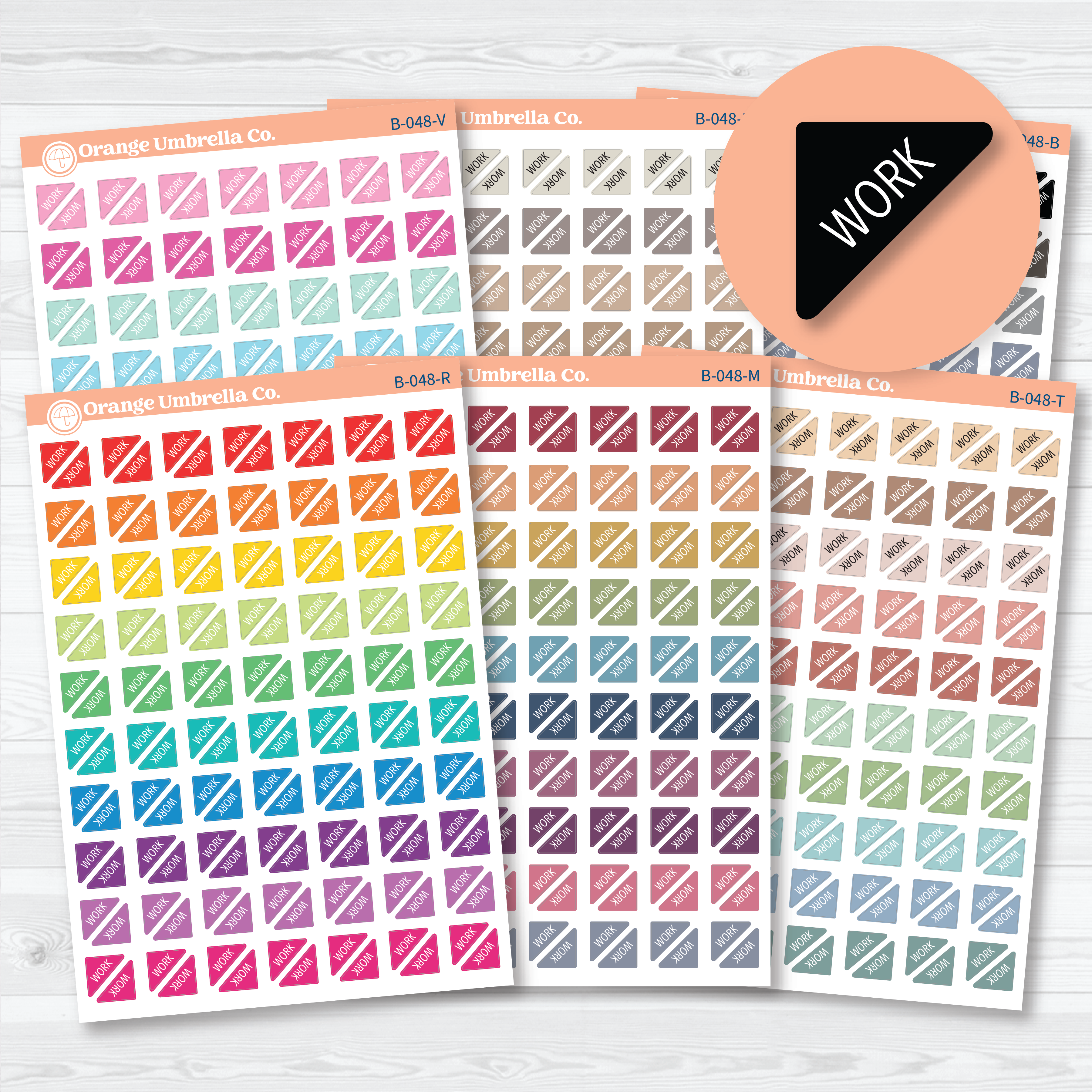 White matte Work Mini Corner Planner Stickers featuring compact corner flags for tracking work shifts, office schedules, meetings, and planner organization.