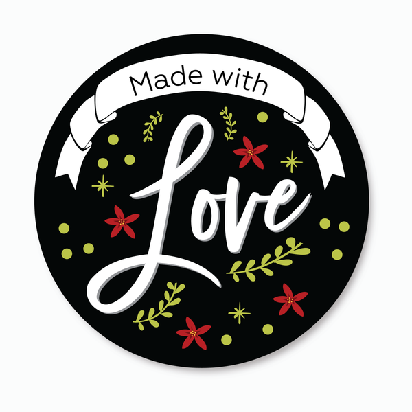 24ct, 2" Made with Love Stickers for Holidays and Christmas, Perfect for Jars (#093-1)