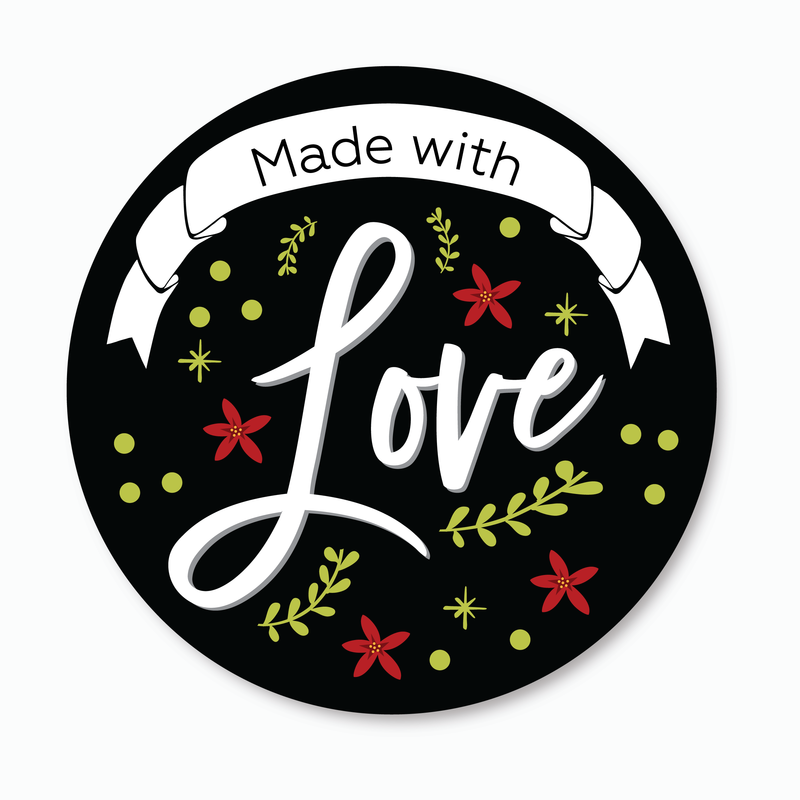 24ct, 2" Made with Love Stickers for Holidays and Christmas, Perfect for Jars (