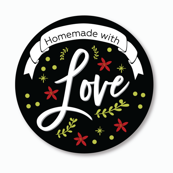 24ct, 2" Homemade with Love Stickers for Holidays and Christmas, Perfect for Jars (#093-2)