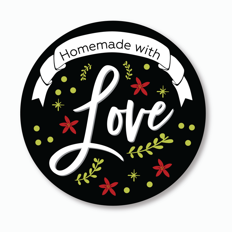 24ct, 2" Homemade with Love Stickers for Holidays and Christmas, Perfect for Jars (