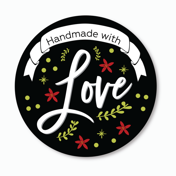 24ct, 2" Handmade with Love Stickers for Holidays and Christmas, Perfect for Jars (#093-3)